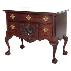 Antique Chippendale Low Boy with Carved Shell & Floral Mahogany C1920