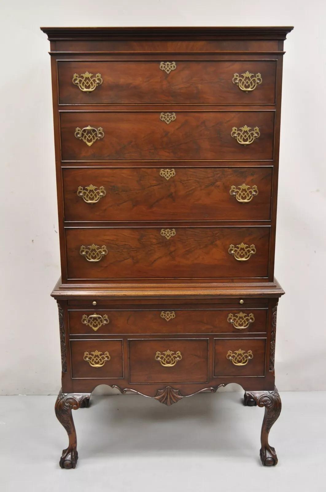 Antique Chippendale Mahogany Carved Ball and Claw Highboy Tall Chest Dresser 7