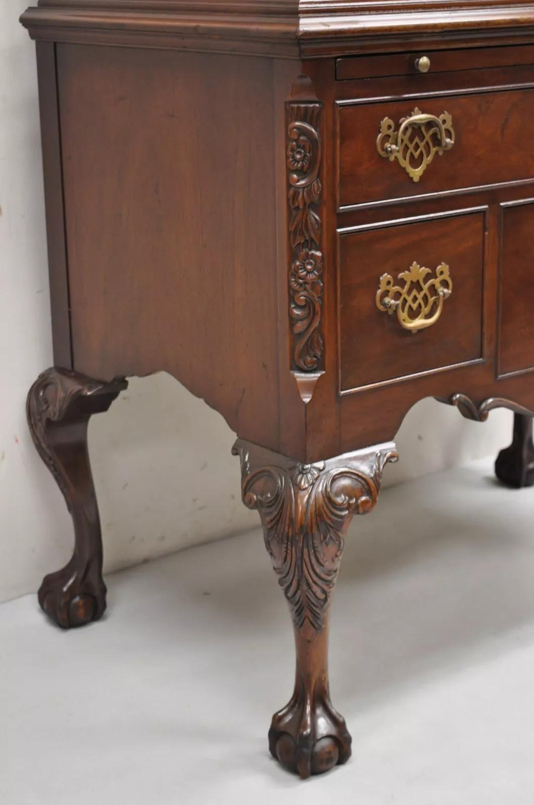Unknown Antique Chippendale Mahogany Carved Ball and Claw Highboy Tall Chest Dresser