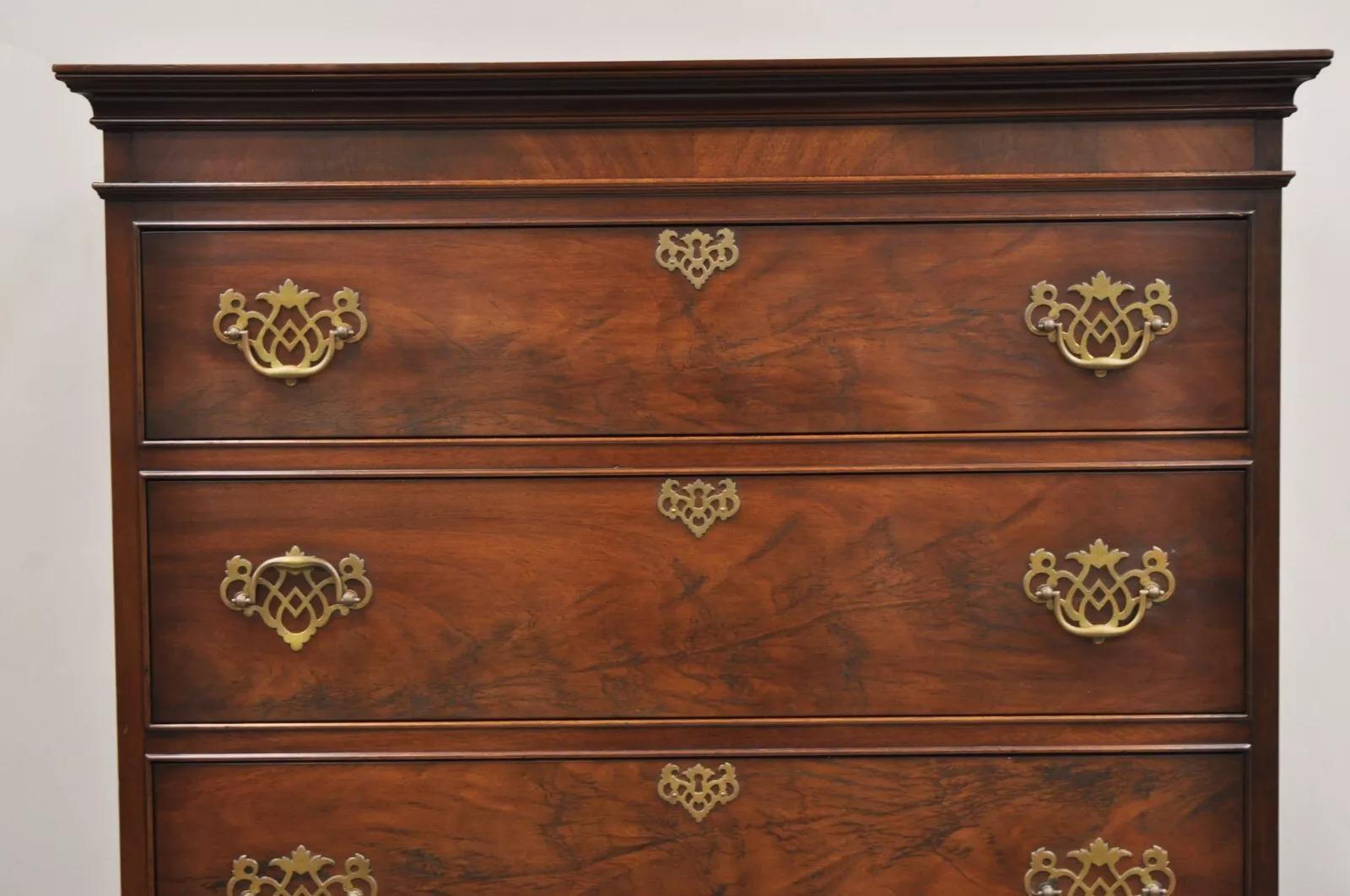 Antique Chippendale Mahogany Carved Ball and Claw Highboy Tall Chest Dresser In Good Condition In Philadelphia, PA