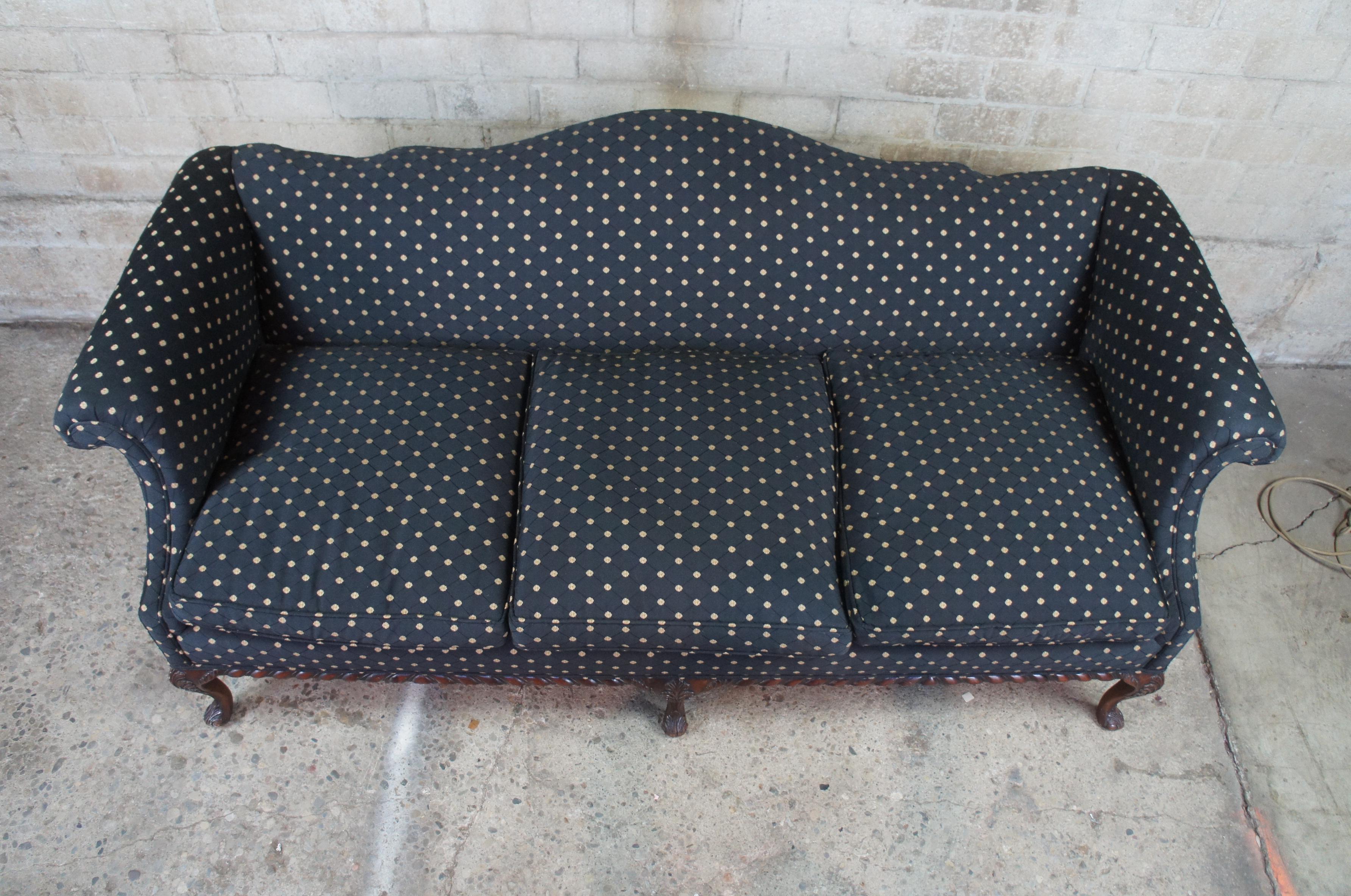 Antique Chippendale Mahogany Down Fill Camelback Parlor Sofa Couch Robert Allen In Good Condition In Dayton, OH