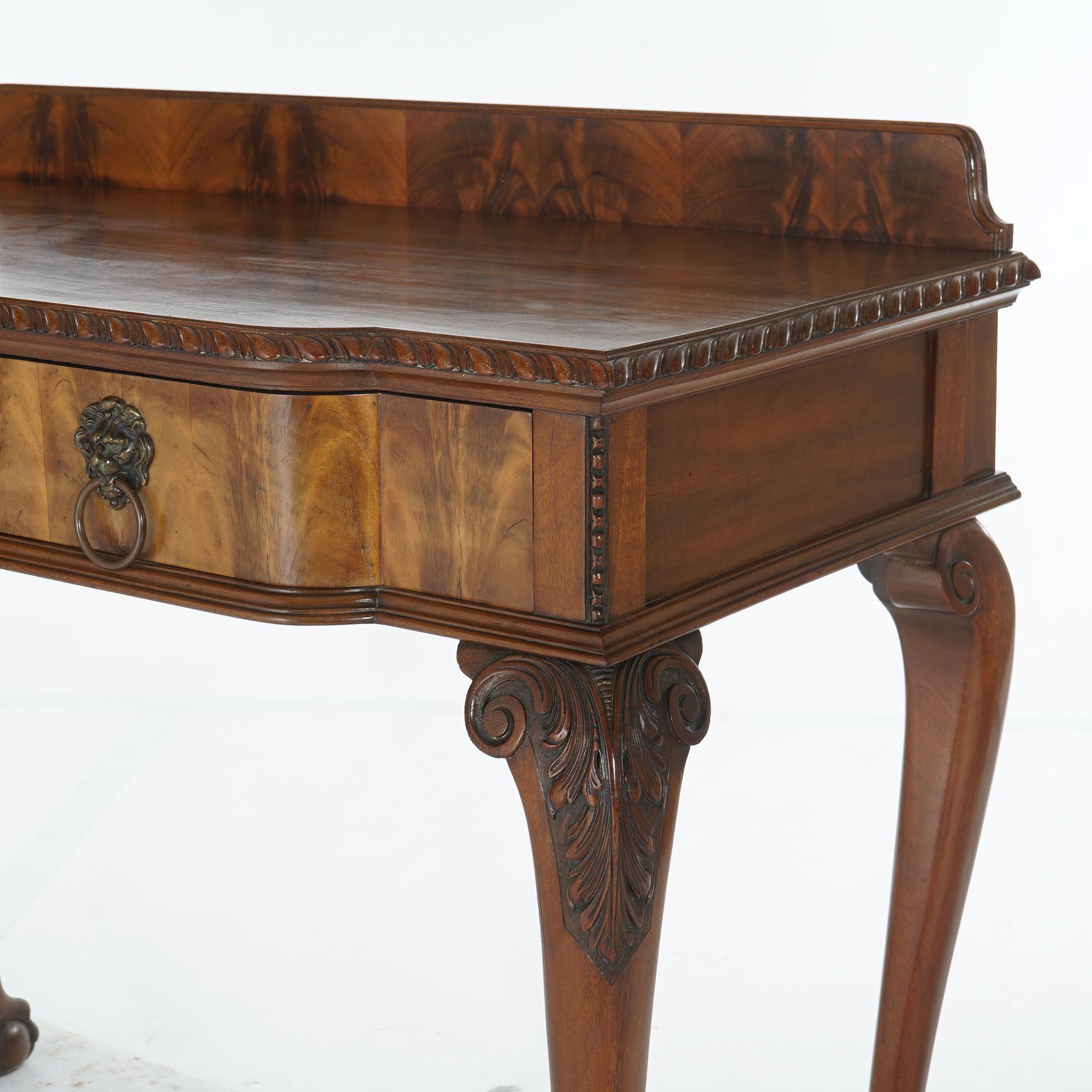 Antique Chippendale Mahogany Clawfoot Console Table with Gadrooned Edge c1920 In Good Condition In Big Flats, NY