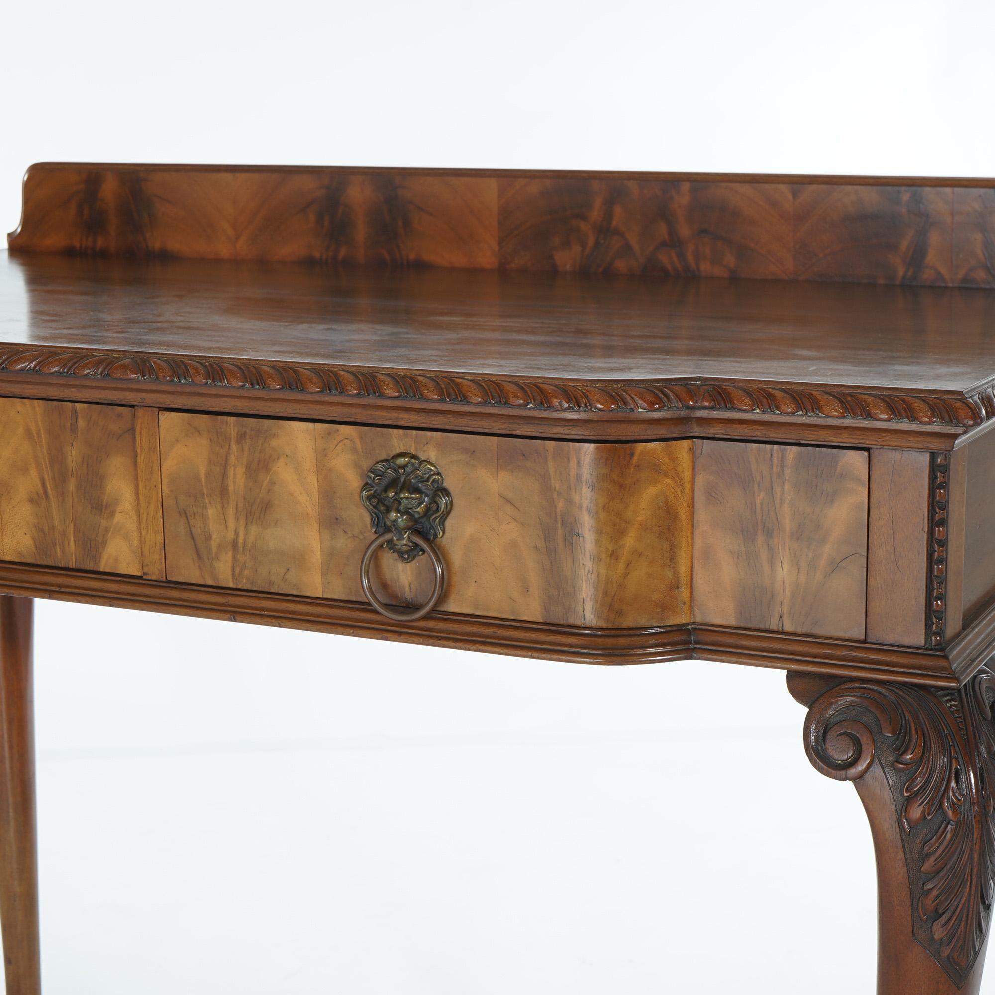 20th Century Antique Chippendale Mahogany Clawfoot Console Table with Gadrooned Edge c1920