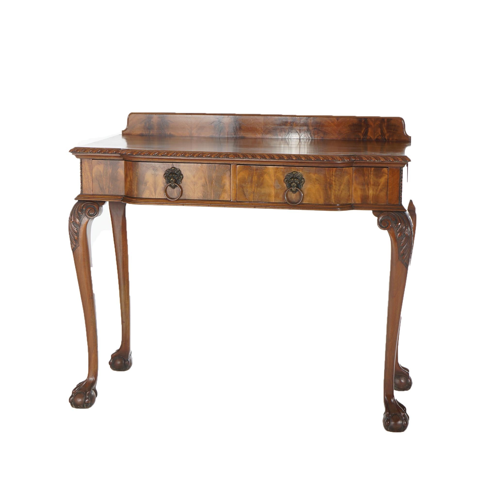 Antique Chippendale Mahogany Clawfoot Console Table with Gadrooned Edge c1920 2