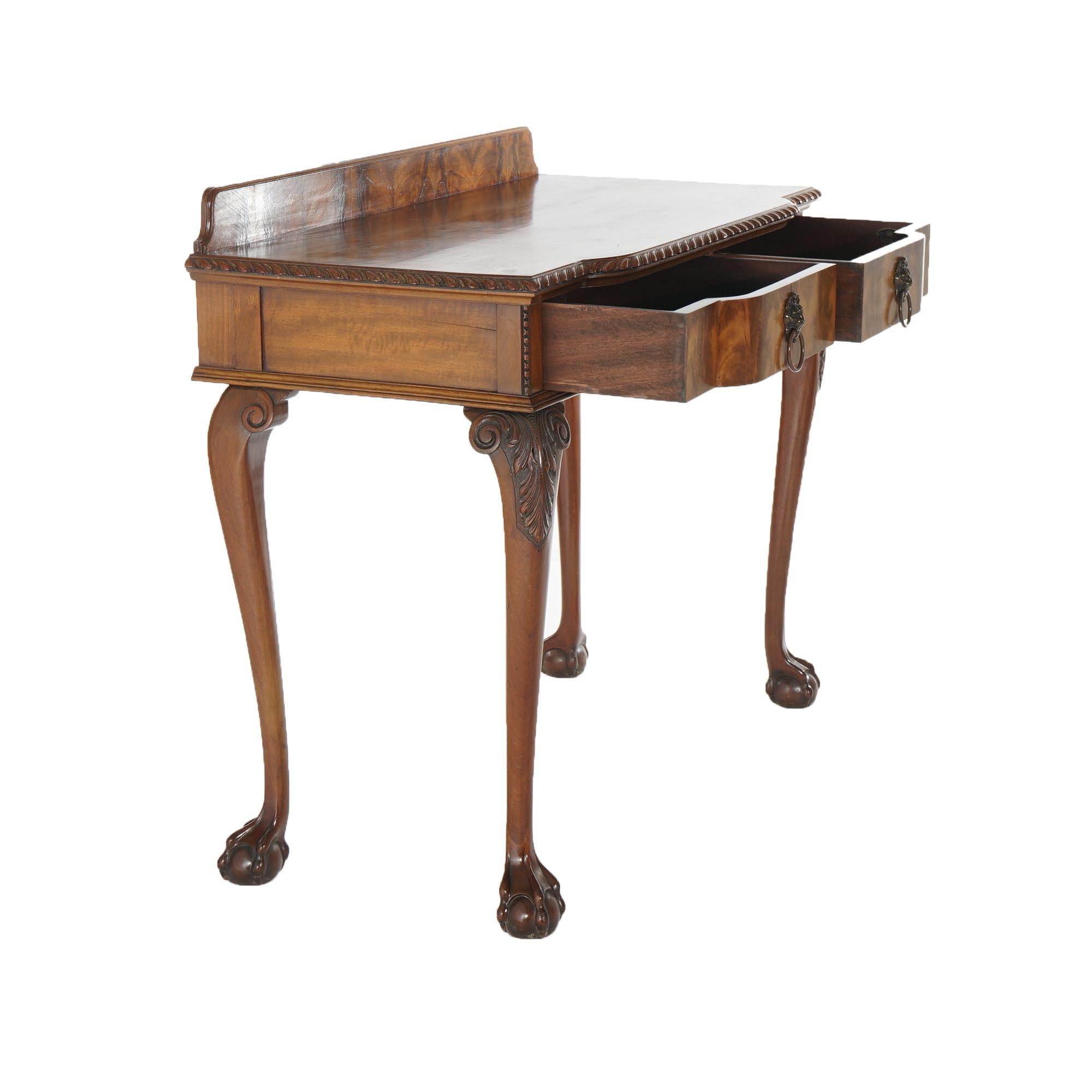 Antique Chippendale Mahogany Clawfoot Console Table with Gadrooned Edge c1920 3