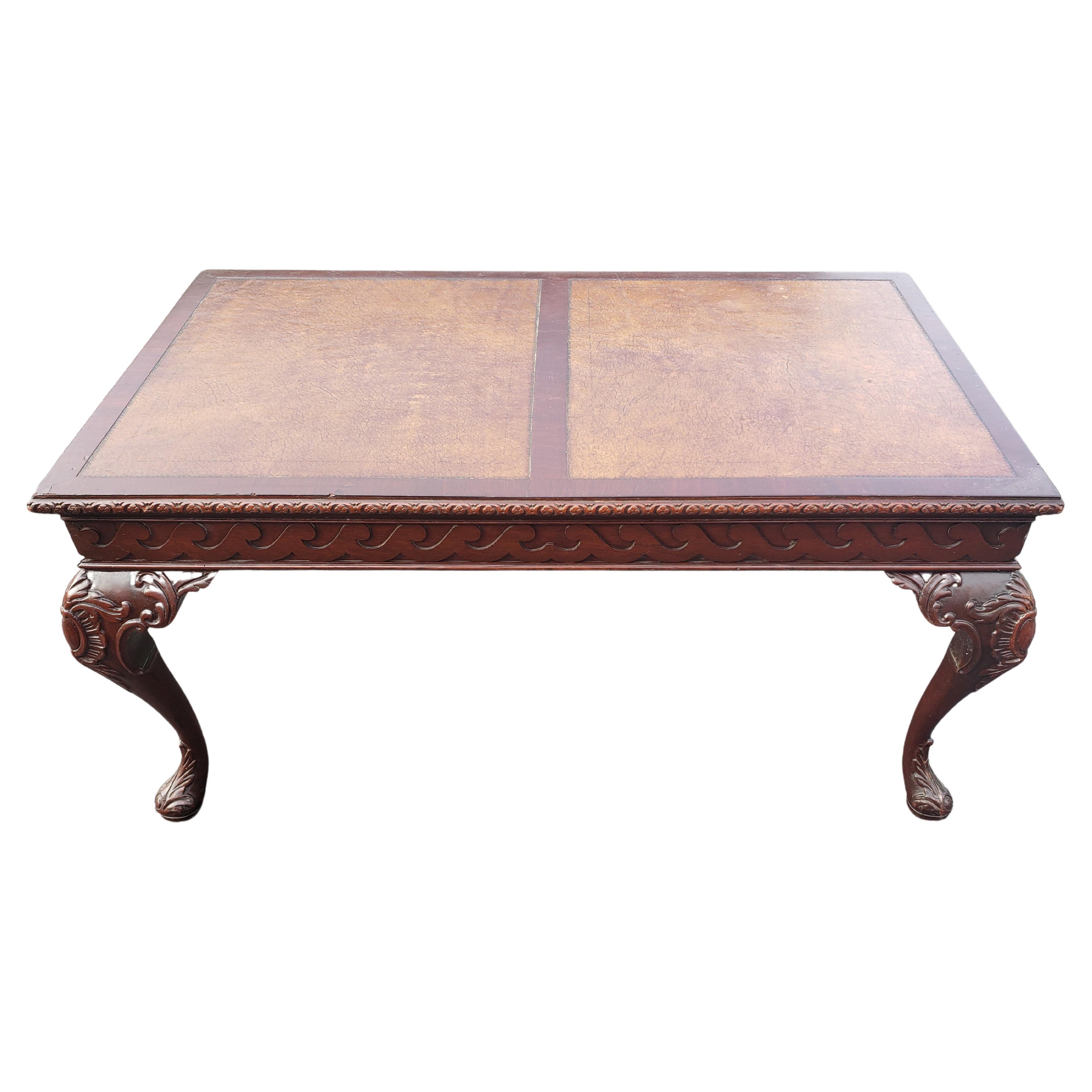 antique leather top coffee table