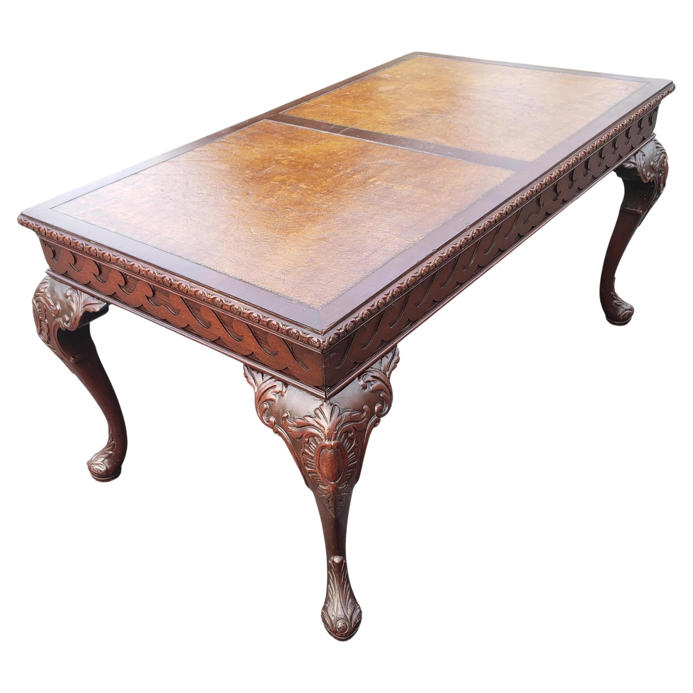 antique coffee table with leather top