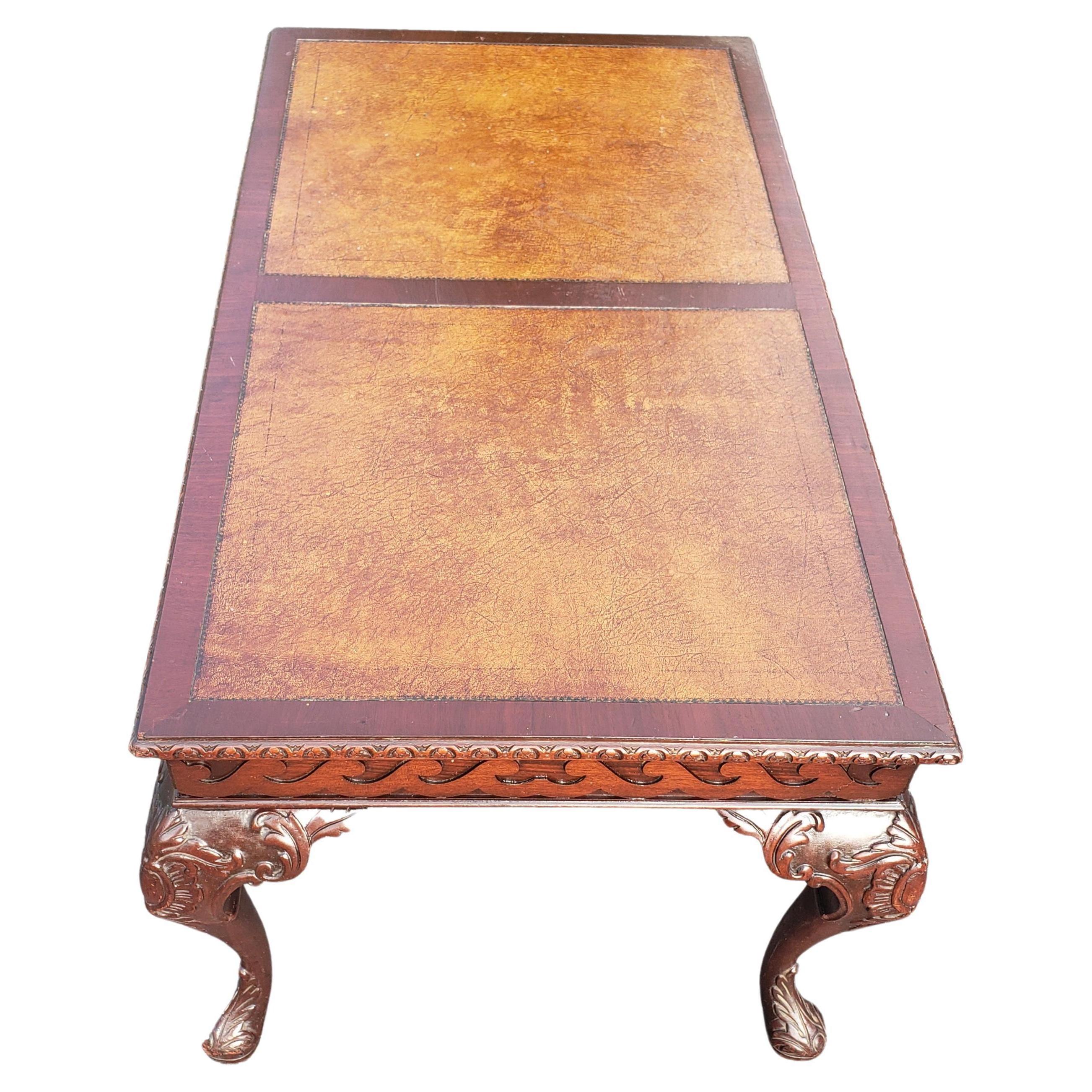 leather top coffee table antique