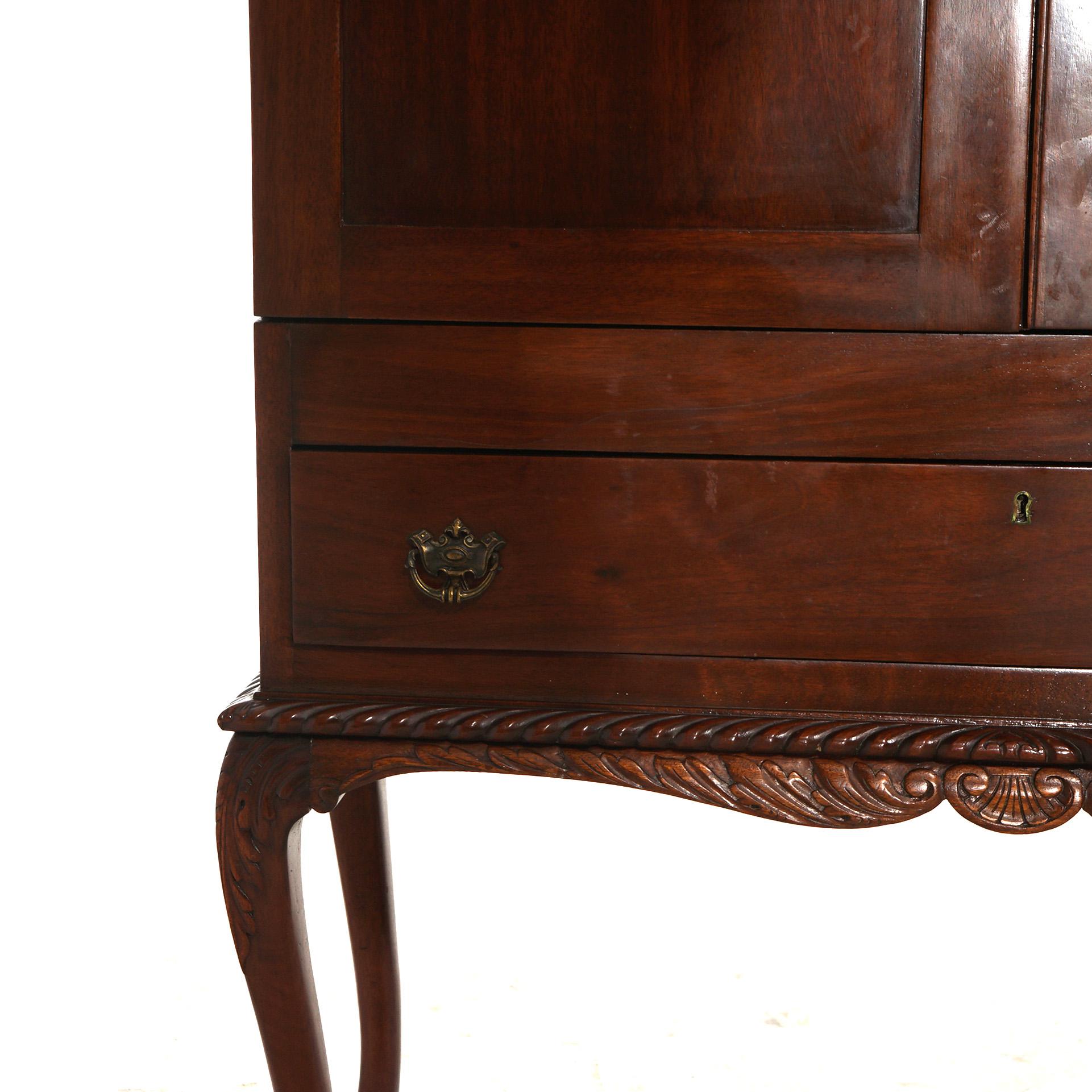 Antique Chippendale Mahogany Double Door Credenza with Claw & Ball Feet C1920 2
