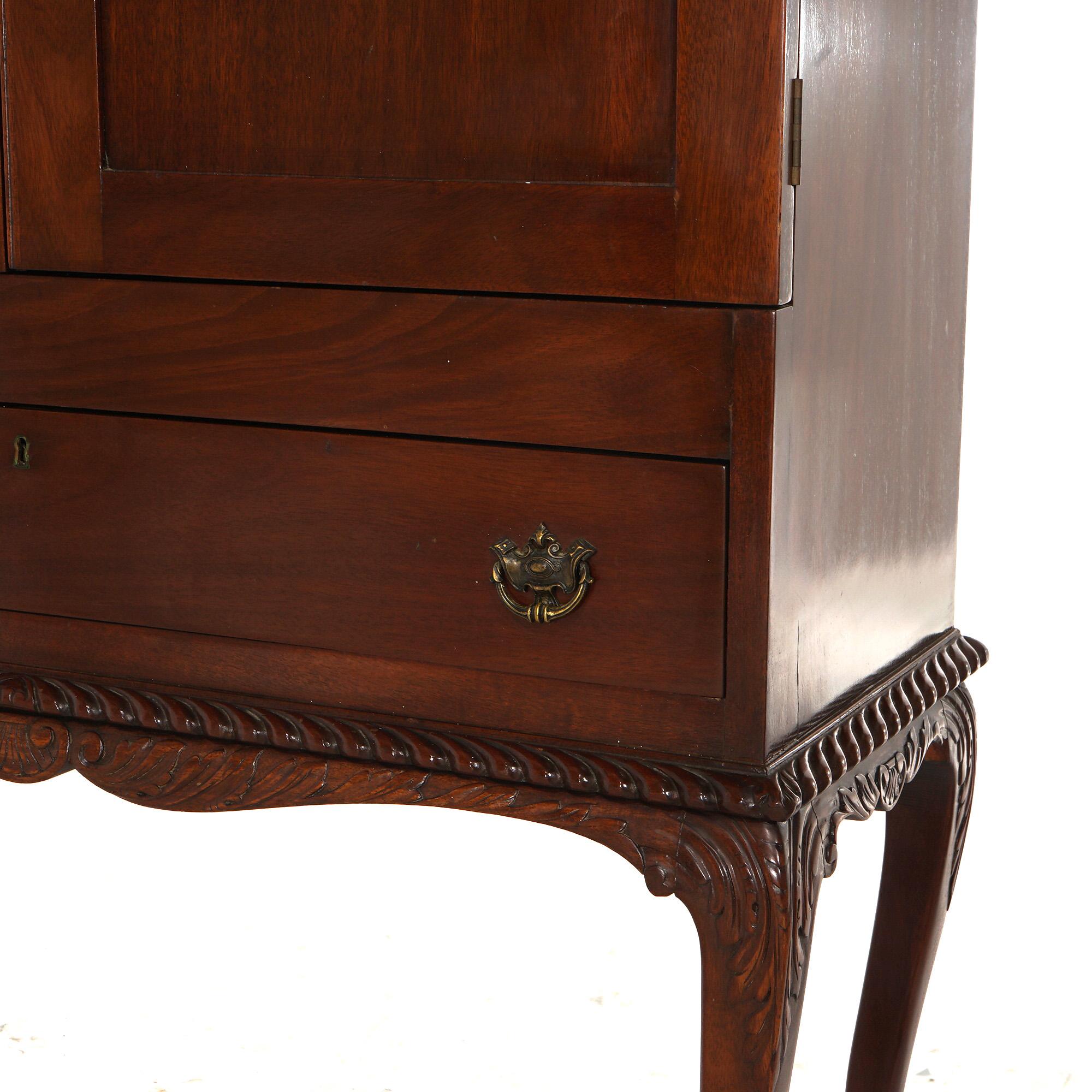 Antique Chippendale Mahogany Double Door Credenza with Claw & Ball Feet C1920 3