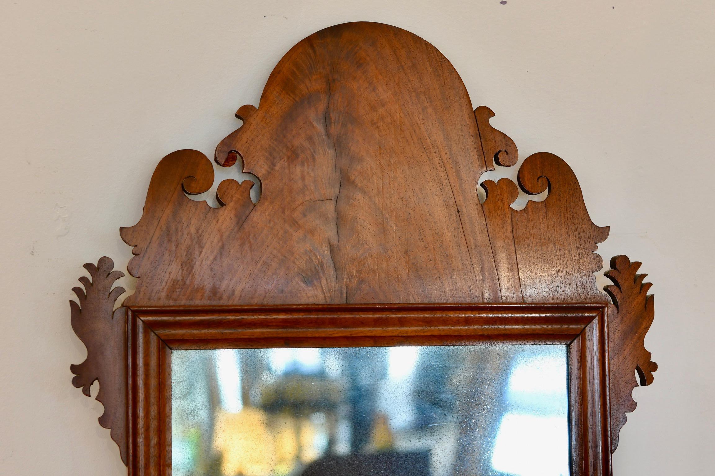 American Antique Chippendale Mahogany Fret Carved Mirror For Sale