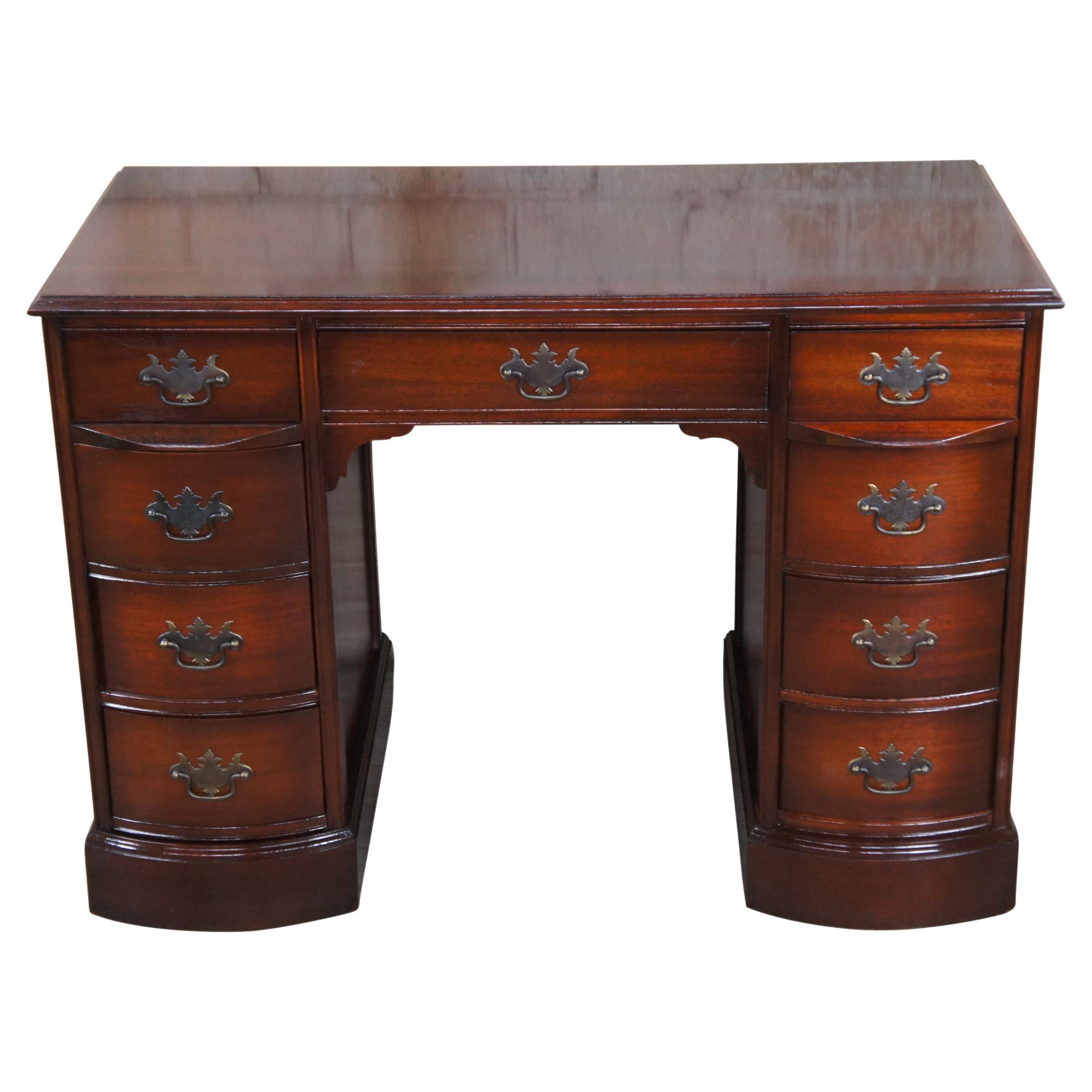 Antique Chippendale Mahogany Kneehole Bowfront Library Office Table Writing Desk For Sale