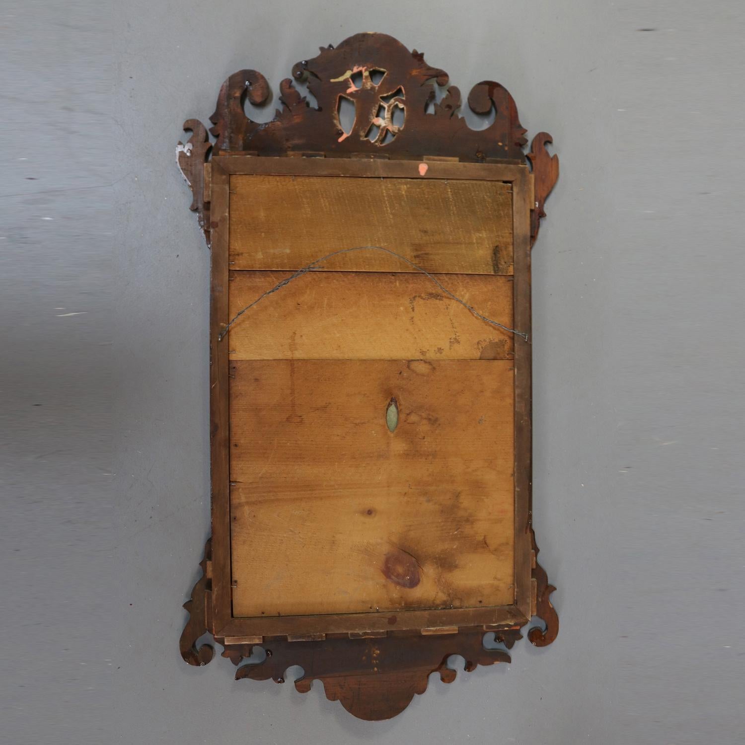 Americano Antique Mirror da parete Chippendale in mogano a forma di rotolo e fenice dorata