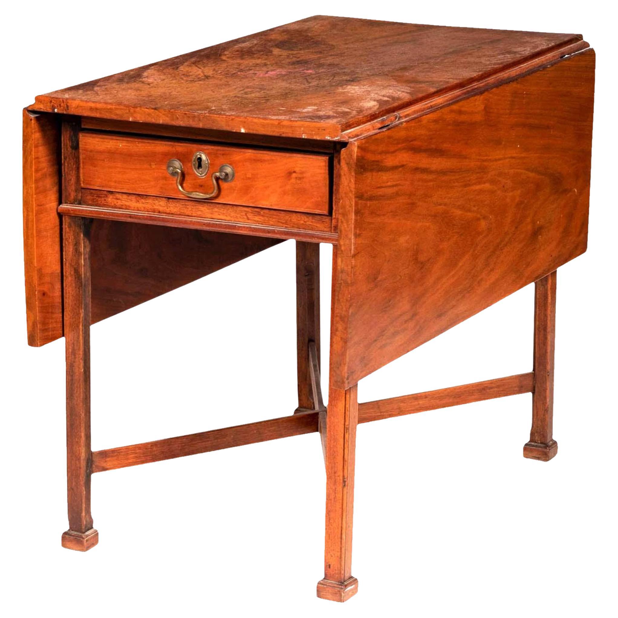 Antique Chippendale Mahogany Stretcher Base Pembroke Table For Sale