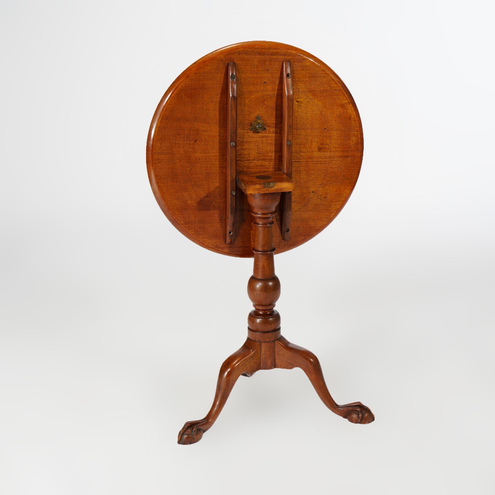 American Antique Chippendale Mahogany Tilt Top Table, 18th-19th C