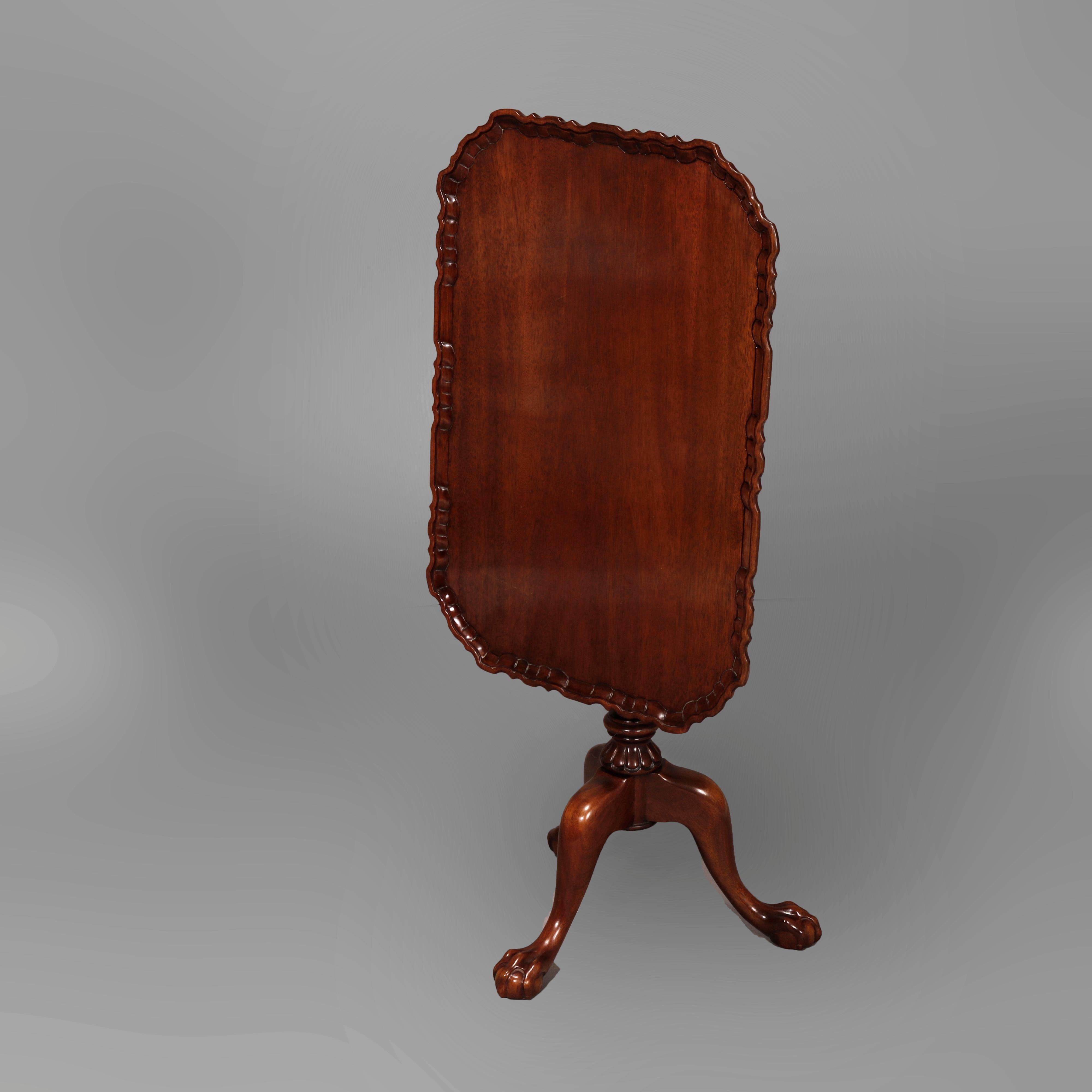 Carved Antique Chippendale Mahogany Tilt-Top Table Circa 1930 For Sale
