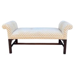 Antique Chippendale Nancy Corzine Silk Velvet Roll Arm Bench