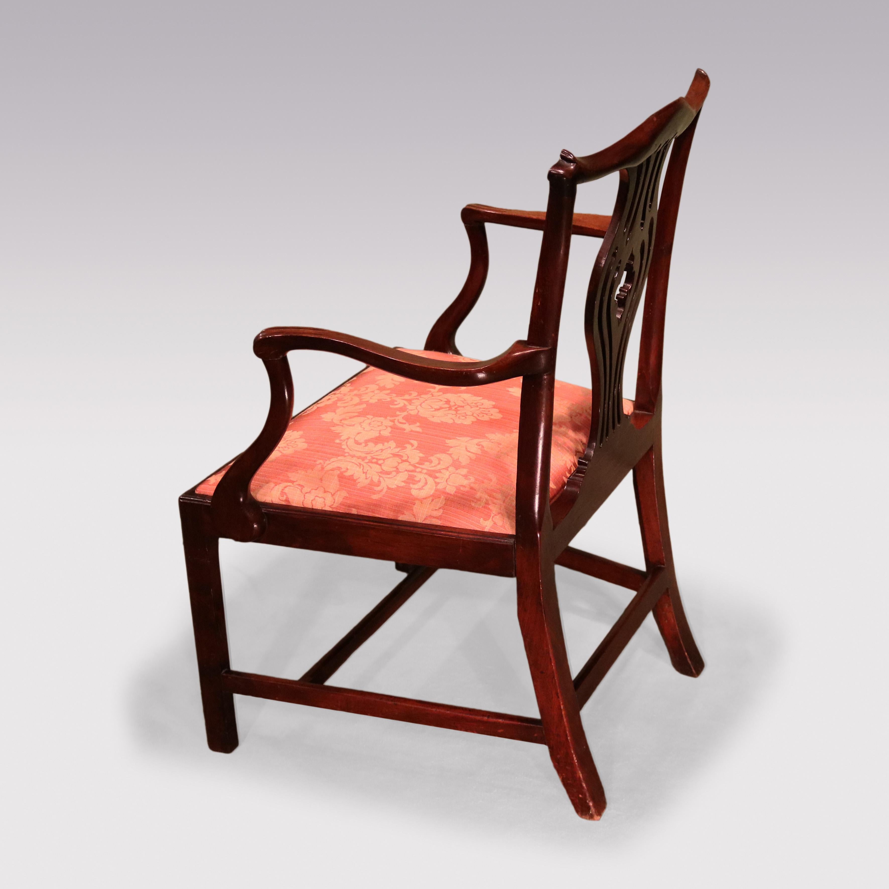 English Antique Chippendale period carved mahogany armchair For Sale