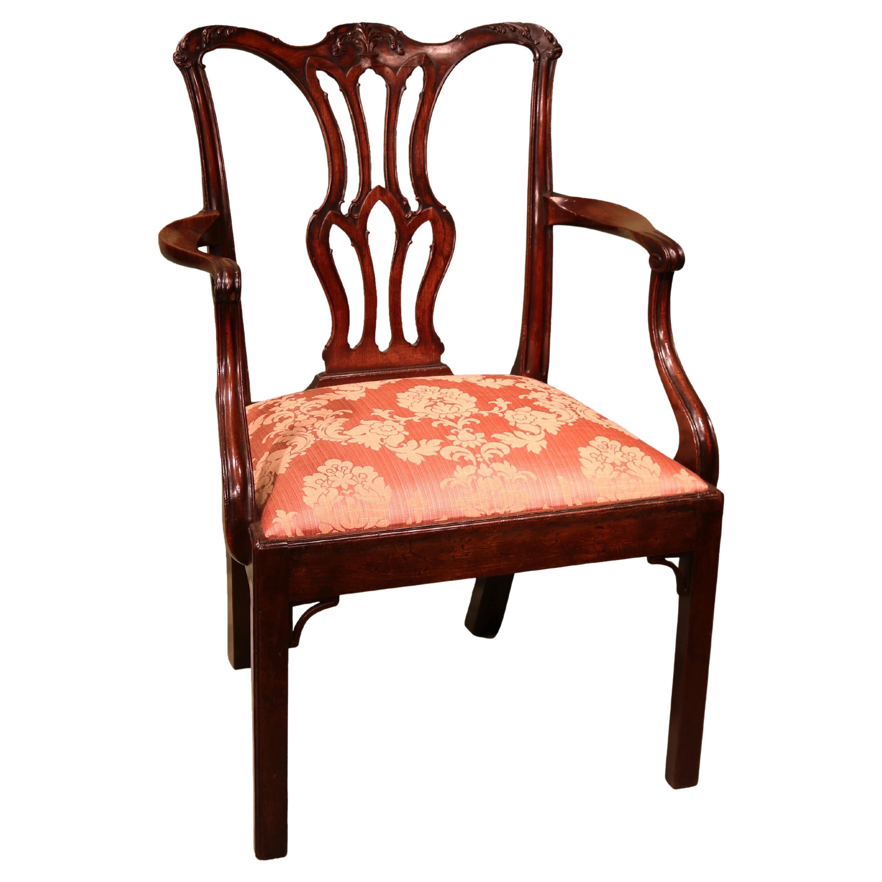 Antique Chippendale period carved mahogany armchair For Sale