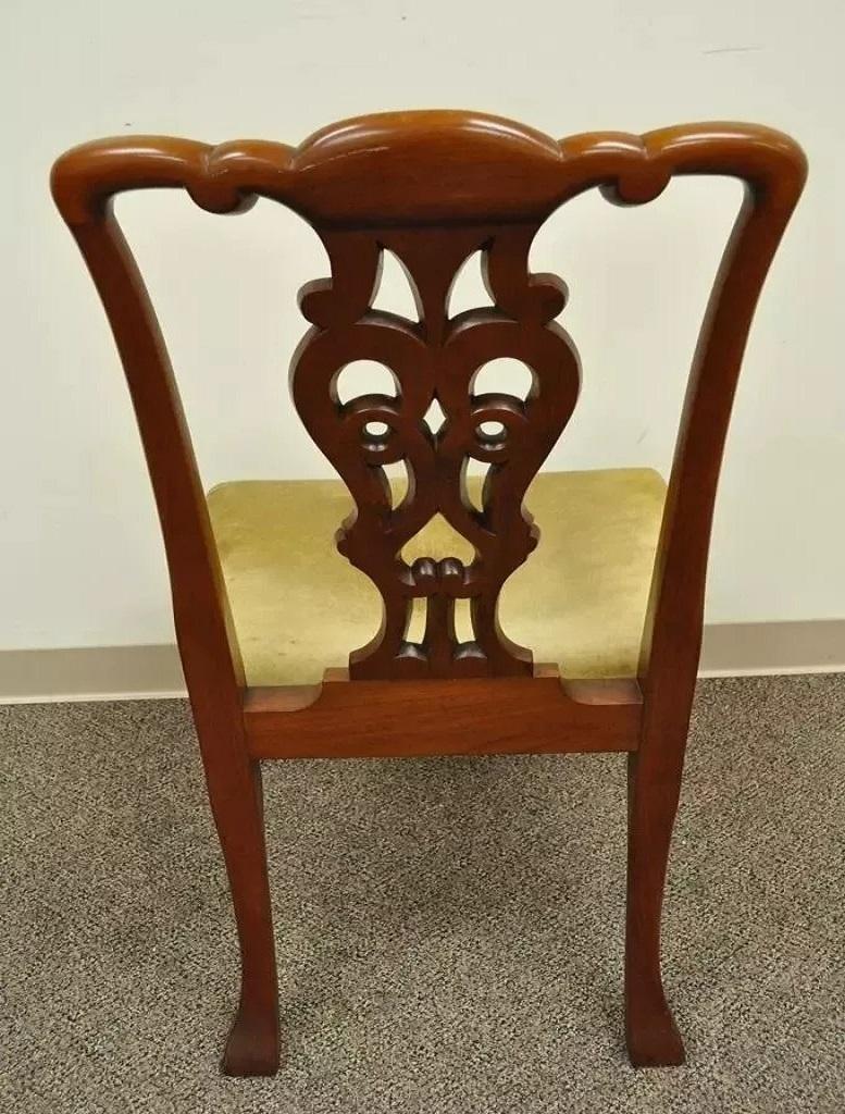 Antique Chippendale Queen Anne Style Mahogany Dining Side Chair with Suede Seat For Sale 5