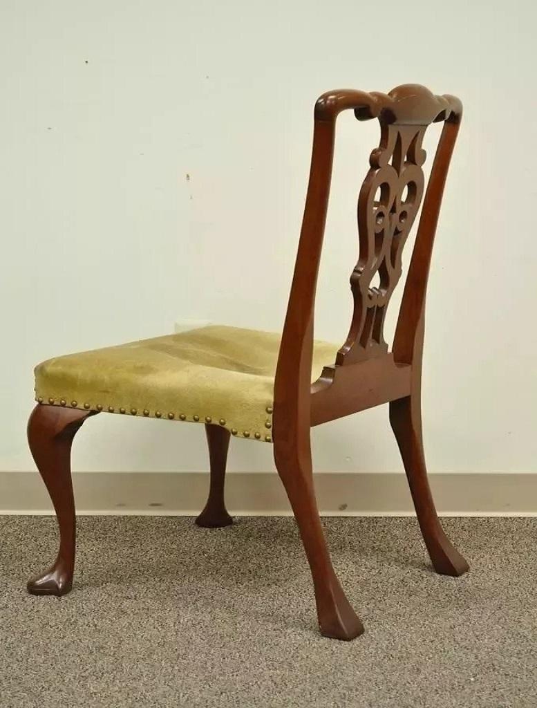 Unknown Antique Chippendale Queen Anne Style Mahogany Dining Side Chair with Suede Seat For Sale