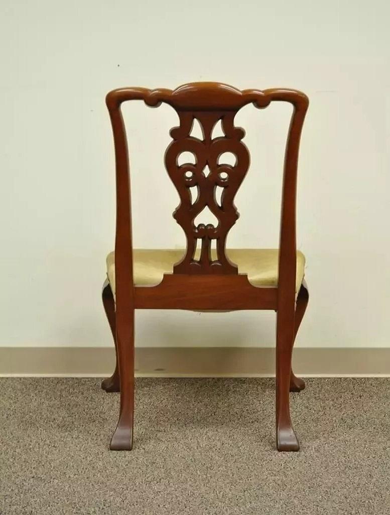Antique Chippendale Queen Anne Style Mahogany Dining Side Chair with Suede Seat In Good Condition For Sale In Philadelphia, PA