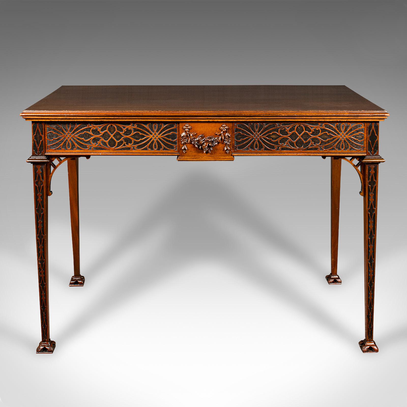 European Antique Chippendale Revival Table, English, Console, Writing, Hall, Edwardian For Sale