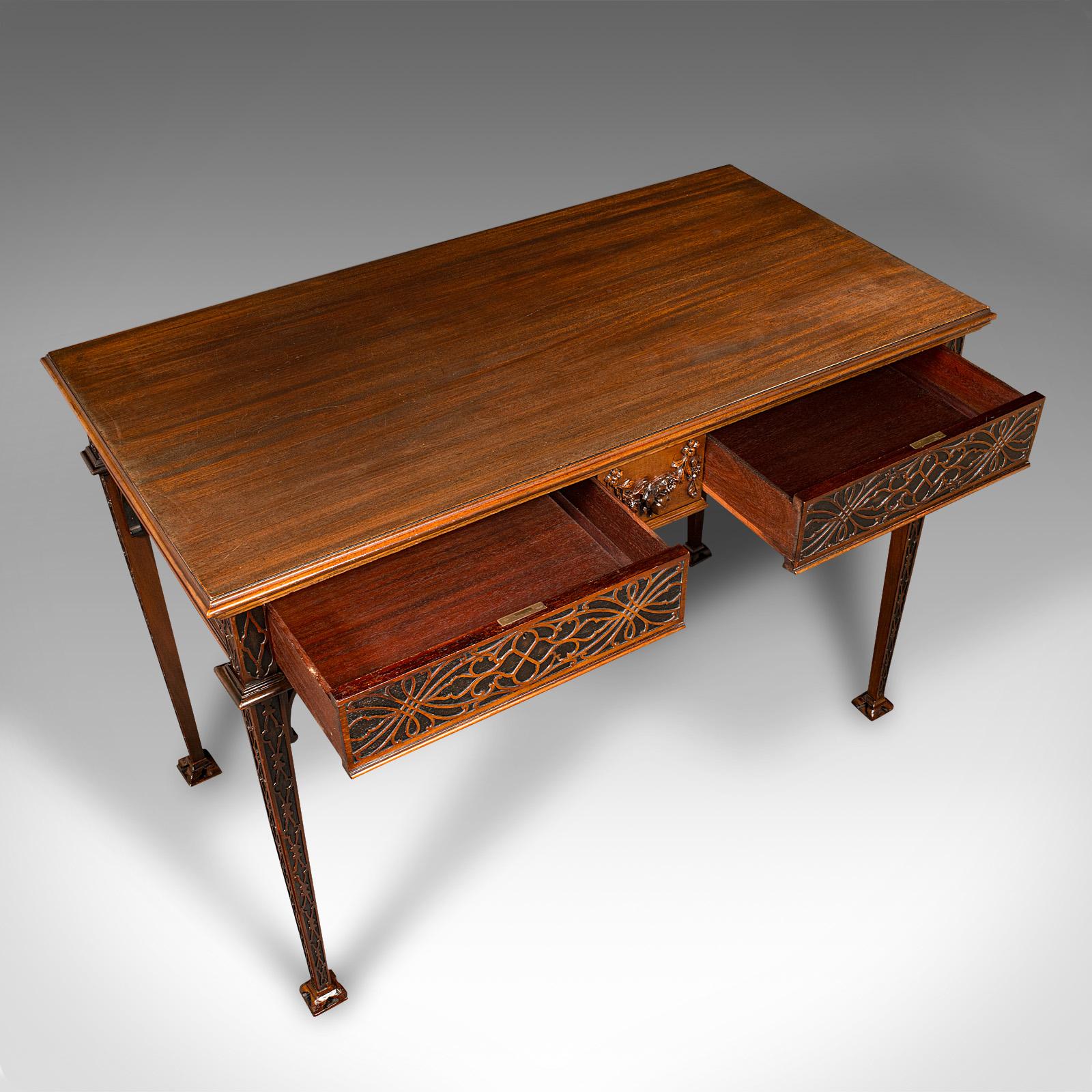 20th Century Antique Chippendale Revival Table, English, Console, Writing, Hall, Edwardian For Sale