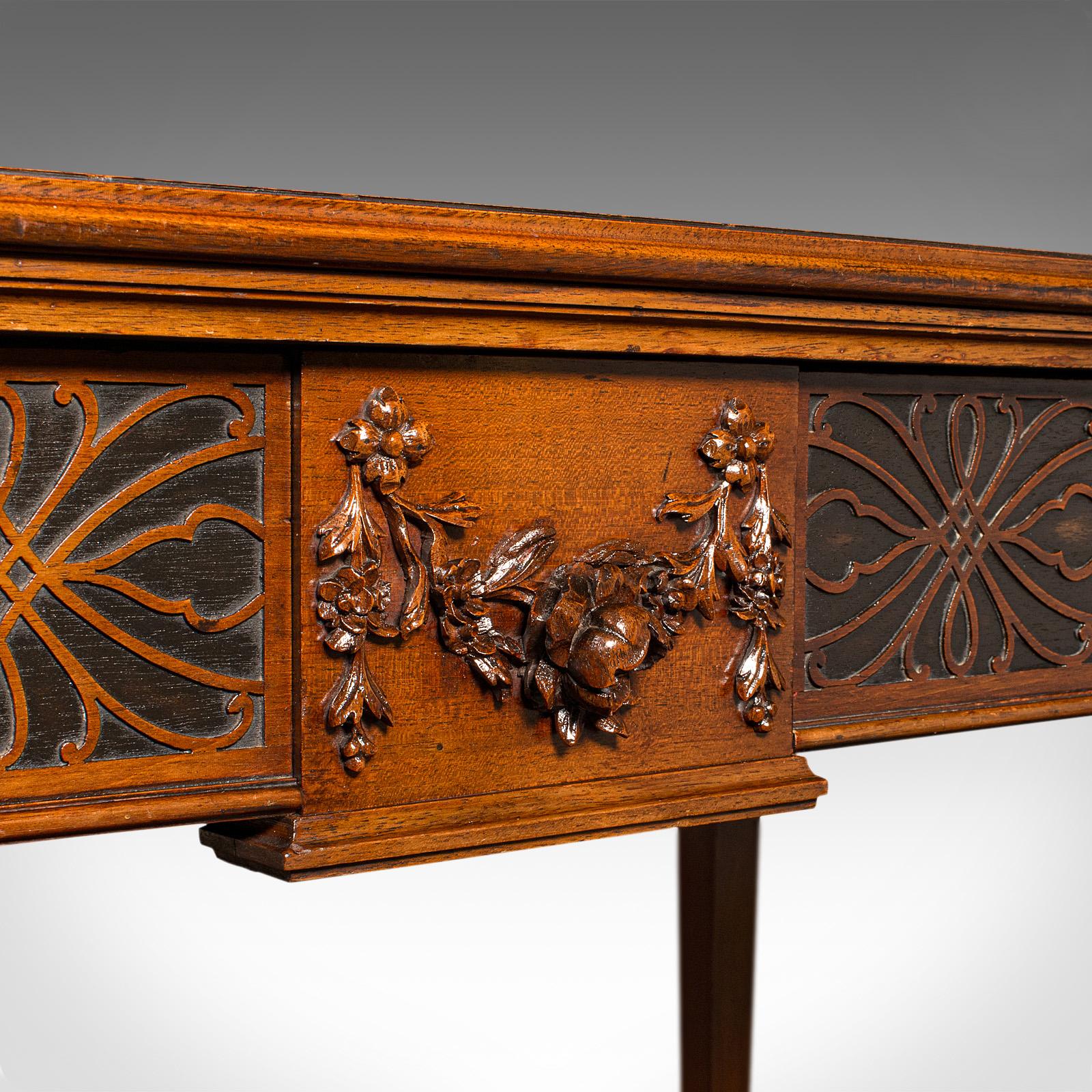 Wood Antique Chippendale Revival Table, English, Console, Writing, Hall, Edwardian For Sale