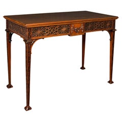 Ancienne table néo- Chippendale, anglaise, console, écriture, hall, édouardienne