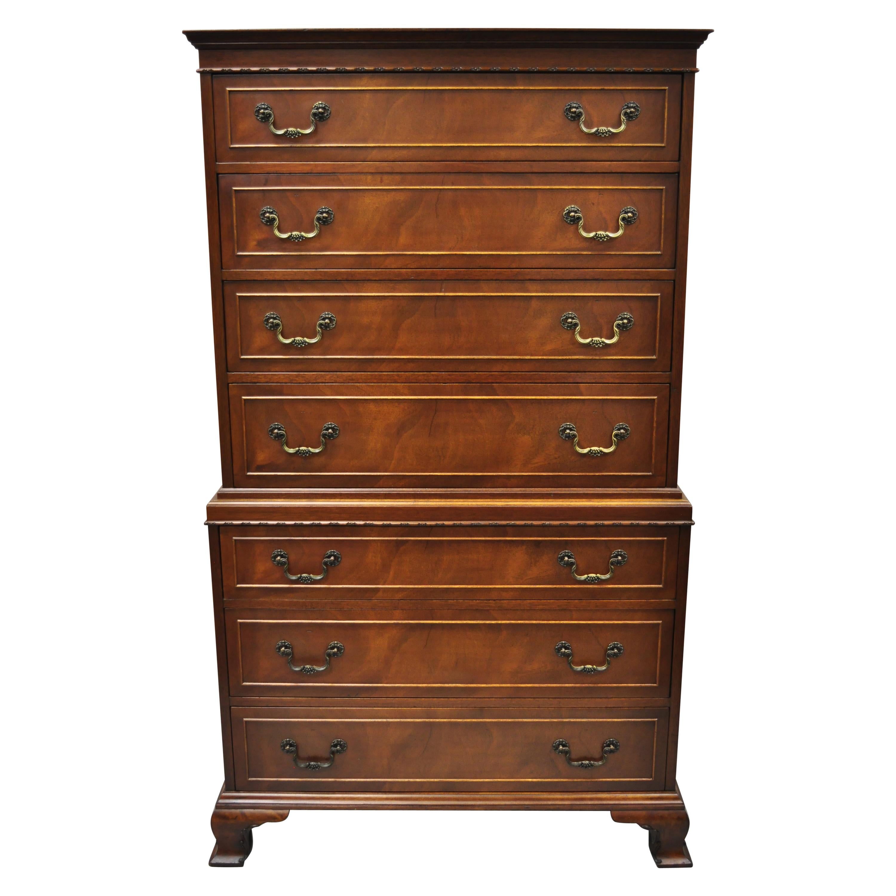 Antique Chippendale Rway Mahogany Chest on Chest 7 Drawer Tall Chest Dresser