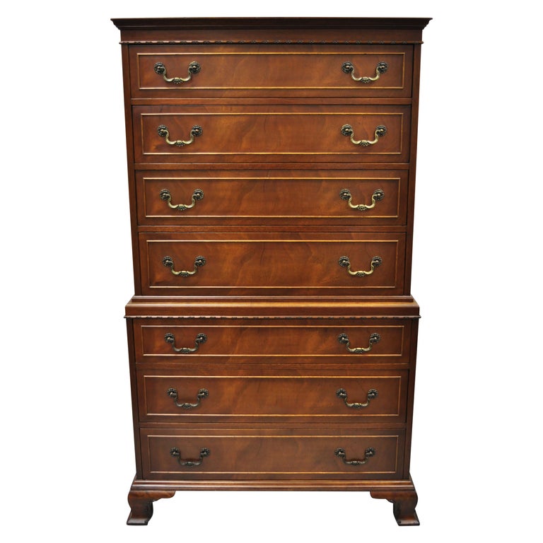 Antique Chippendale Rway Mahogany Chest on Chest 7 Drawer Tall Chest