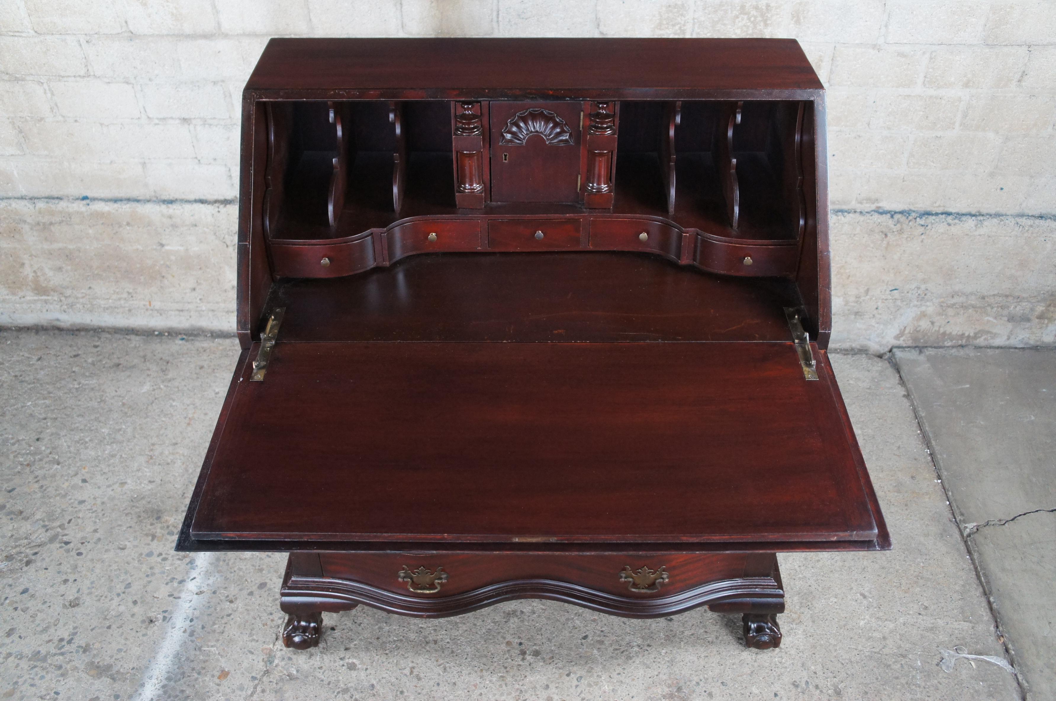 Antique Chippendale Serpentine Oxbow Mahogany Secretary Library Writing Desk 40
