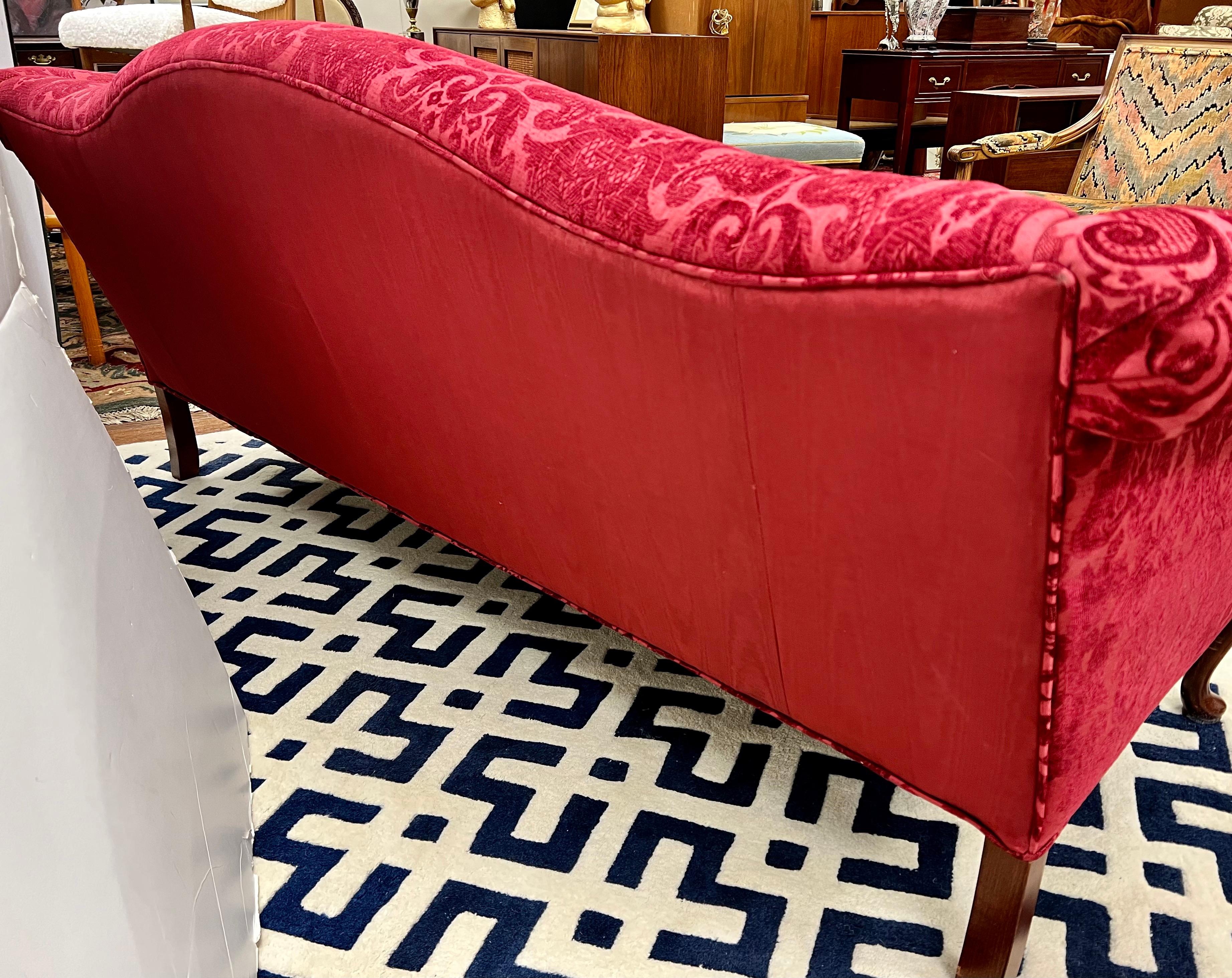 Antique Chippendale Settee Sofa with Fortuny Red Velvet Upholstery 1