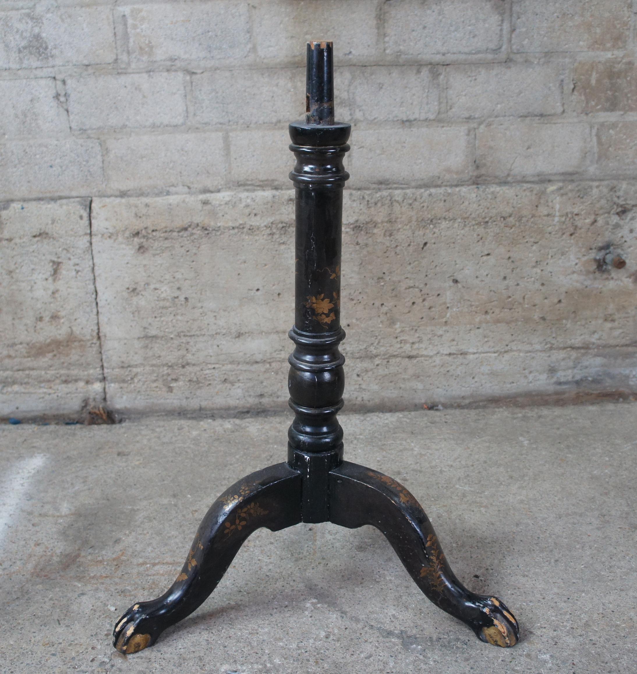 Antique Chippendale Style Black Lacquer MOP & Jade Inlaid Tea Table Chinoiserie For Sale 6