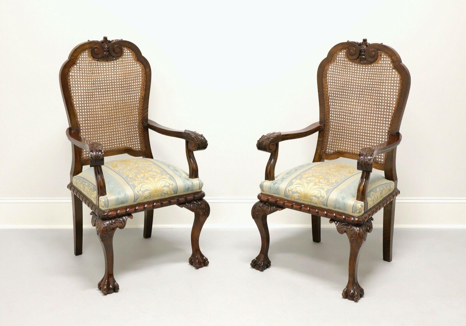 Antique Chippendale Style Carved Cane Back Open Armchairs - Pair 5