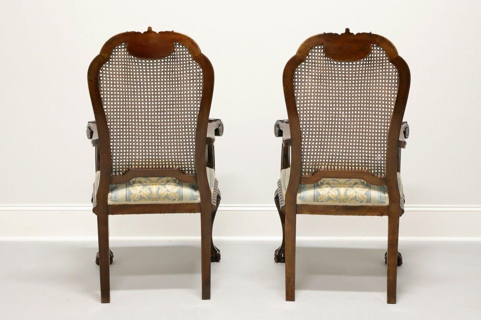 20th Century Antique Chippendale Style Carved Cane Back Open Armchairs - Pair