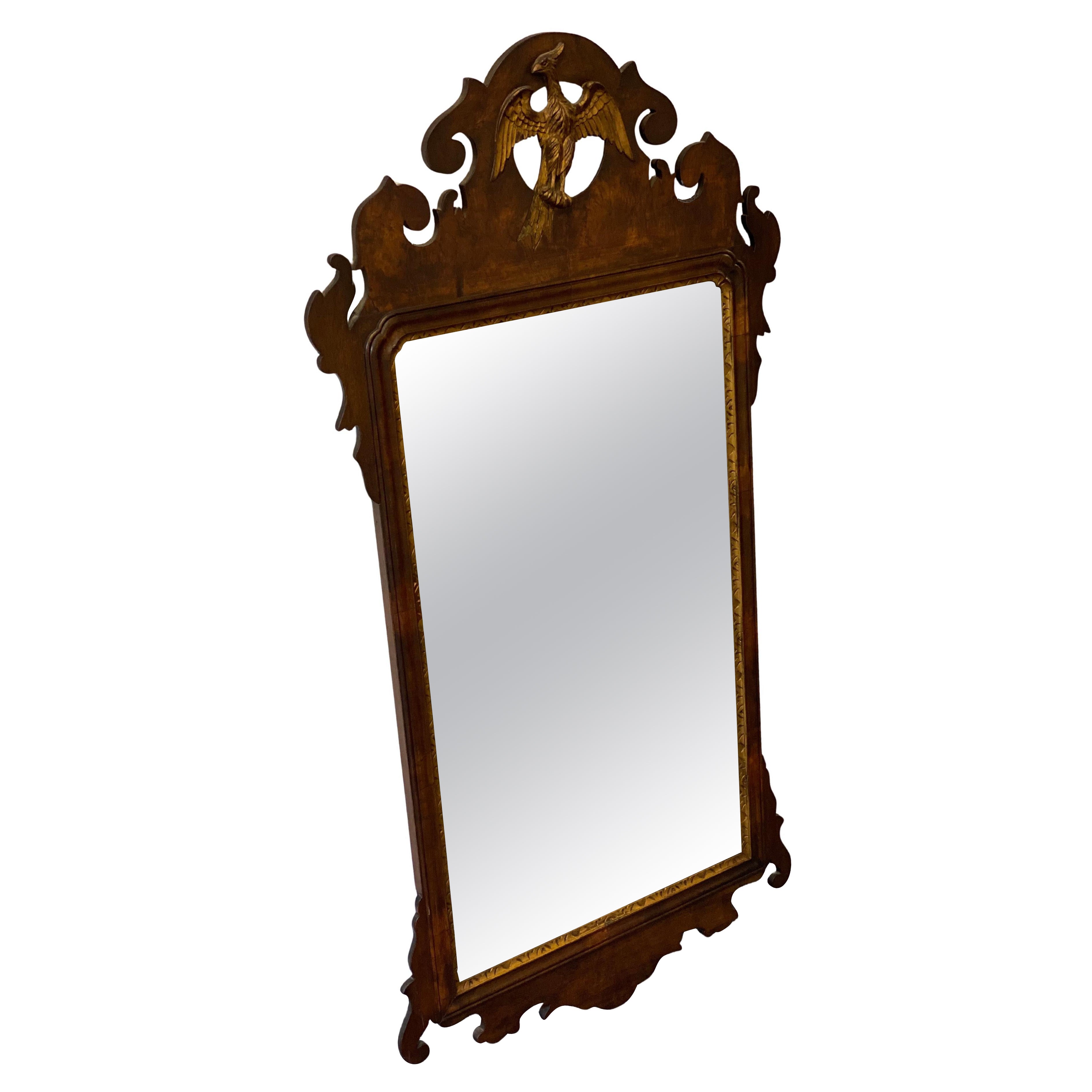Antique Chippendale Style Carved Mahogany Mirror with Phoenix Crest