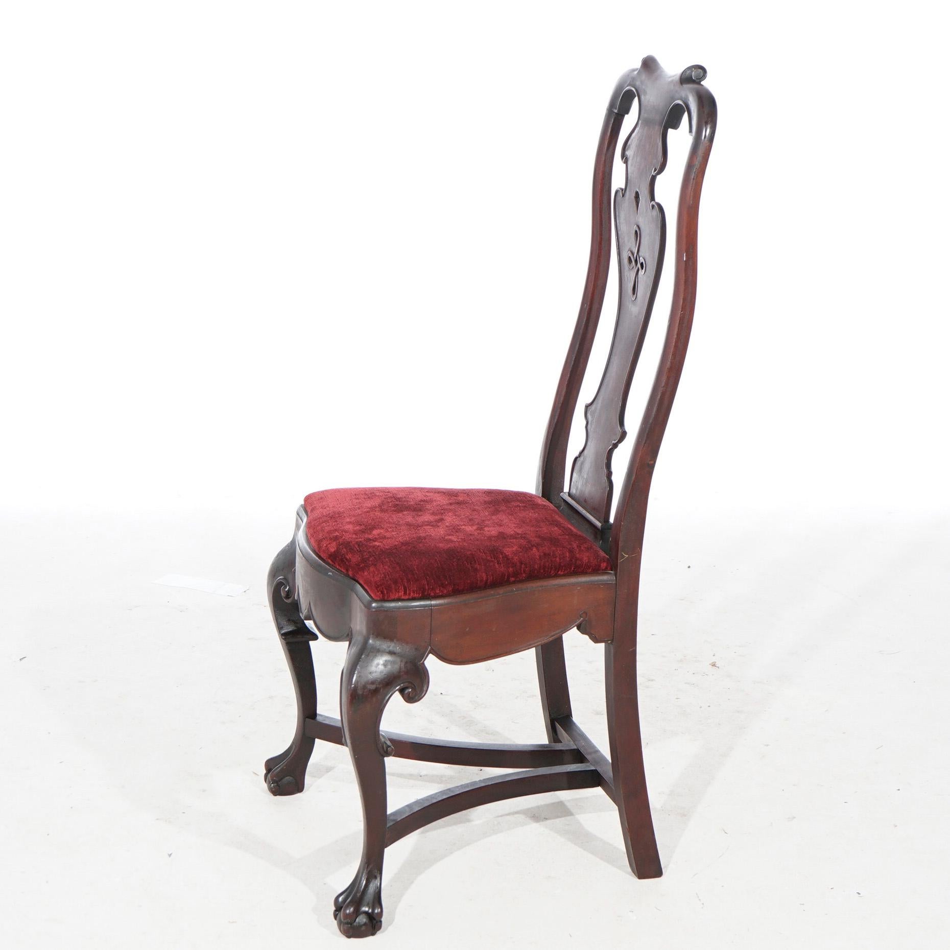 19th Century Antique Chippendale Style Carved Mahogany Tall Back Desk or Side Chair, c1890