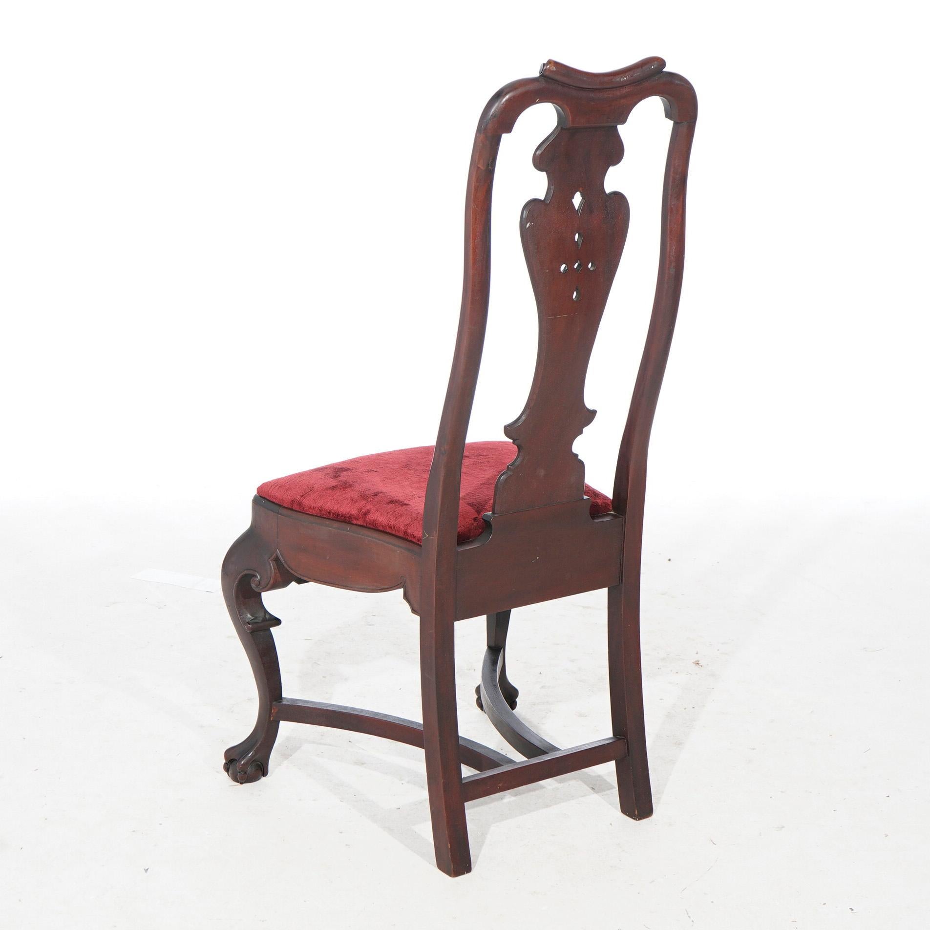 Antique Chippendale Style Carved Mahogany Tall Back Desk or Side Chair, c1890 2