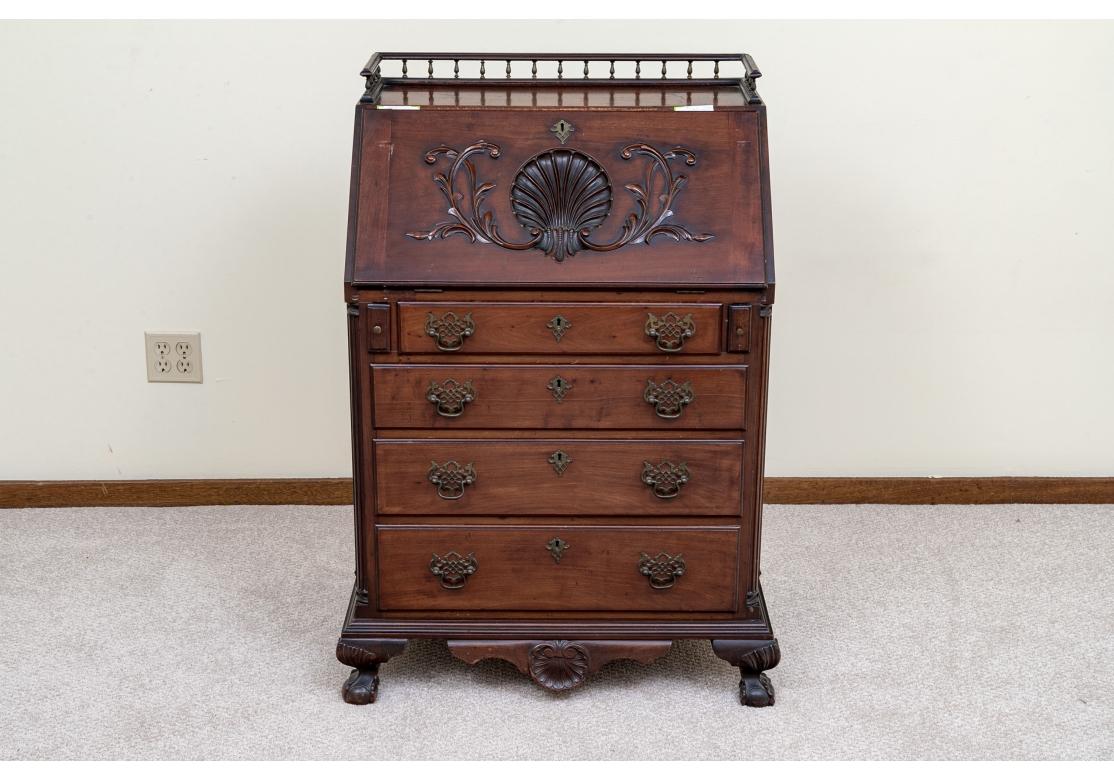 Antique Chippendale Style Drop Front Mahogany Desk for Restoration For Sale 8