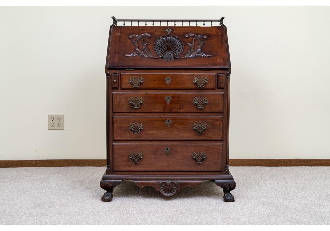 Antique Chippendale Style Drop Front Mahogany Desk for Restoration For Sale 12