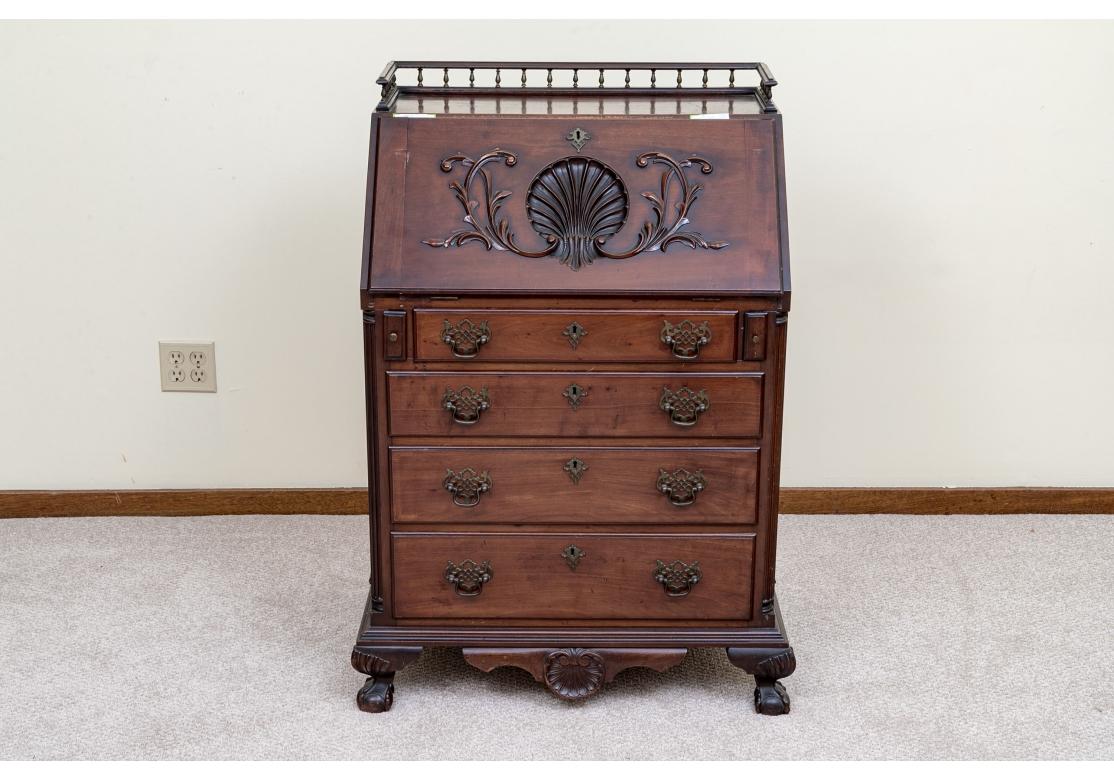 Antique Chippendale Style Drop Front Mahogany Desk for Restoration For Sale 4