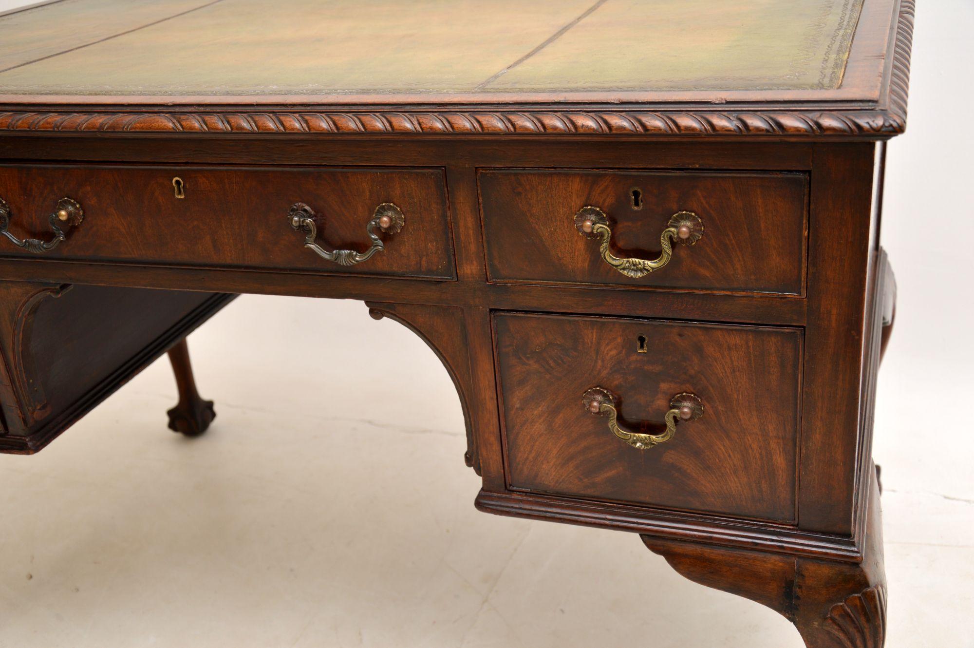 Antique Chippendale Style Leather Top Desk 5