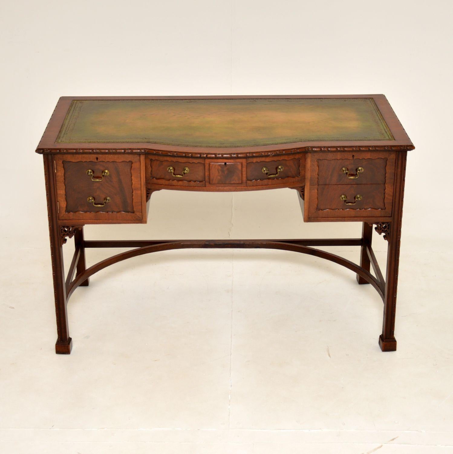 English Antique Chippendale Style Leather Top Desk