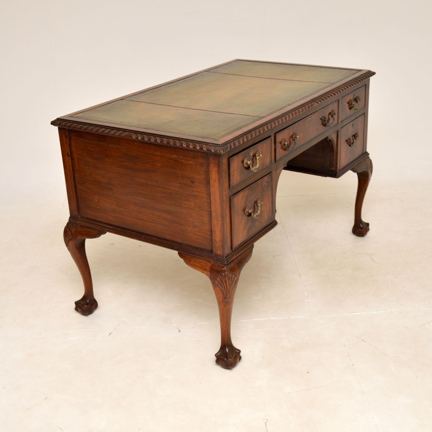 British Antique Chippendale Style Leather Top Desk