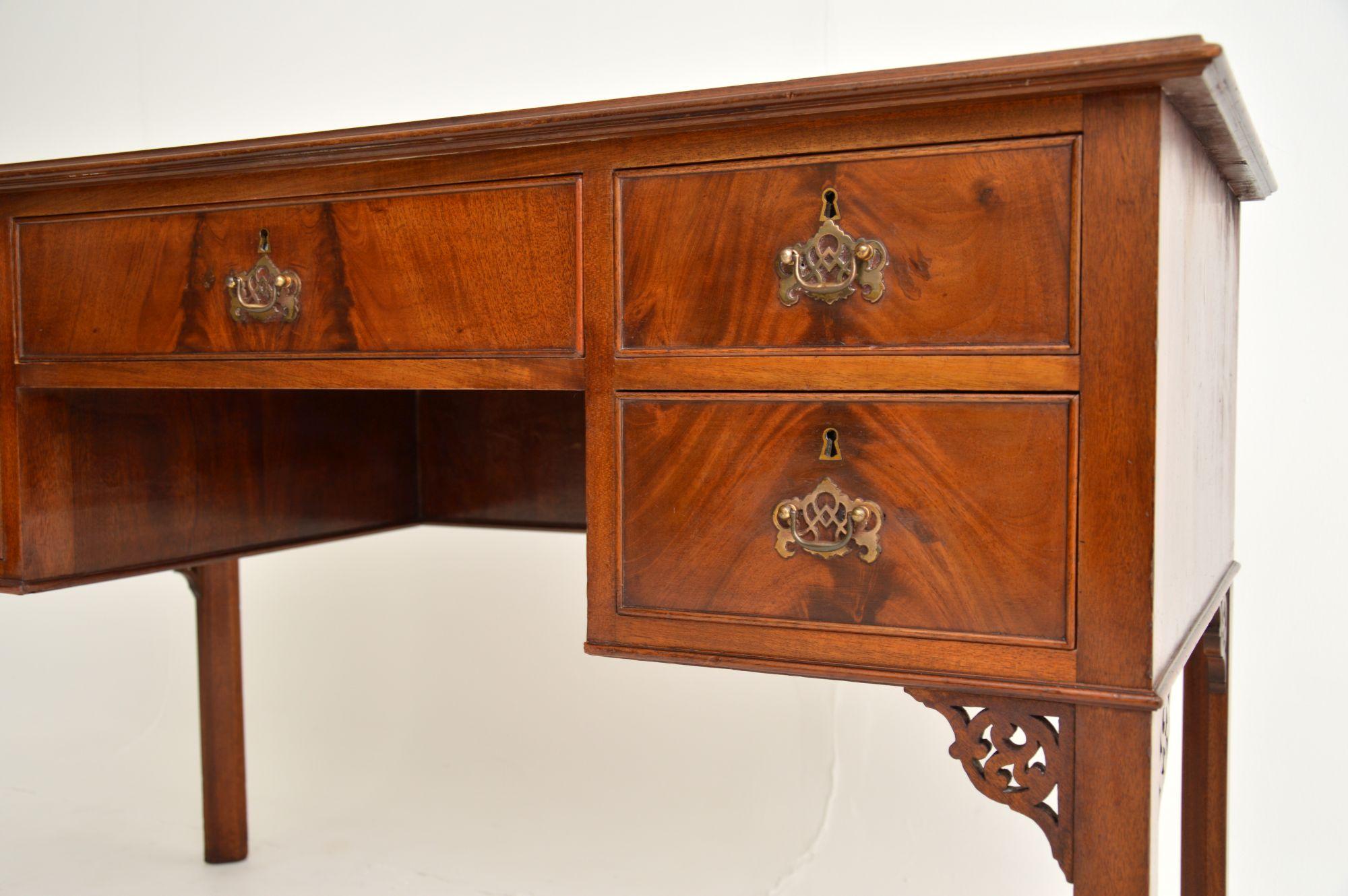 English Antique Chippendale Style Leather Top Desk