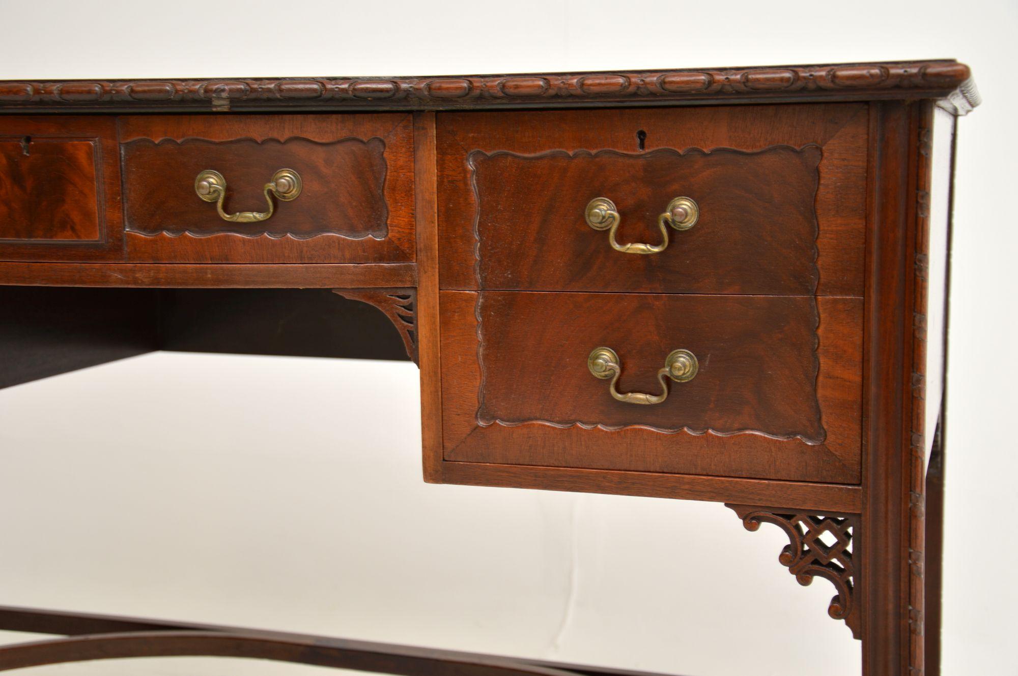 Antique Chippendale Style Leather Top Desk 4