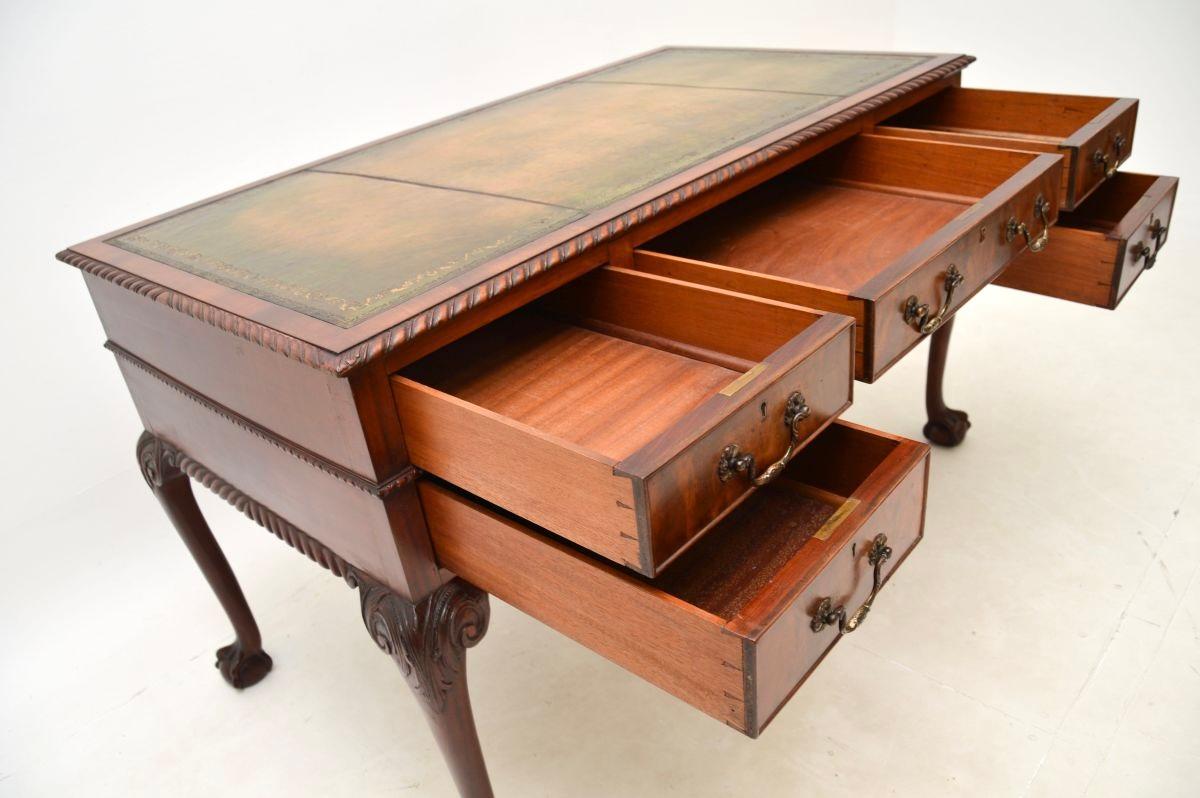 Late 19th Century Antique Chippendale Style Leather Top Desk For Sale
