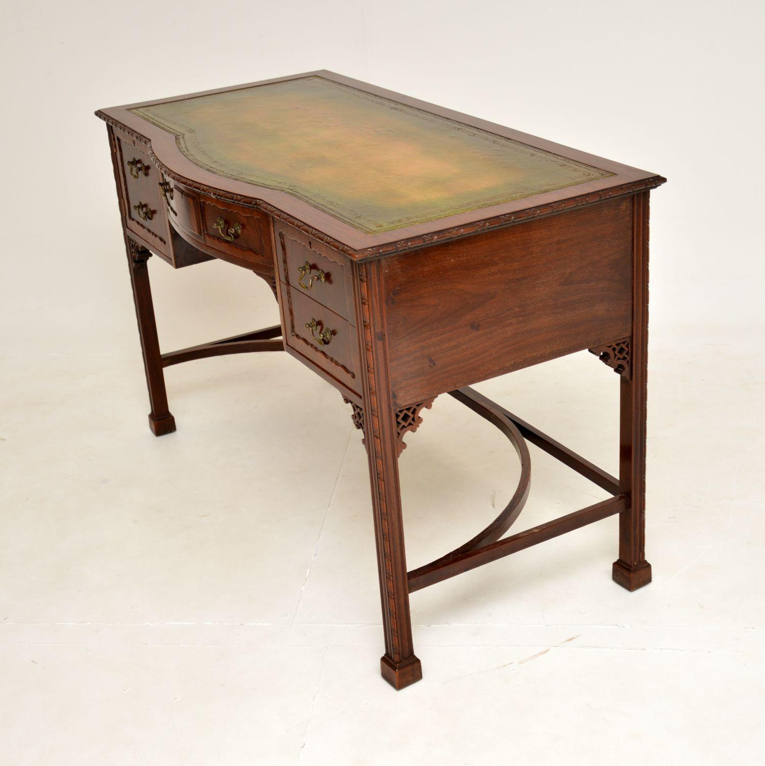 19th Century Antique Chippendale Style Leather Top Desk